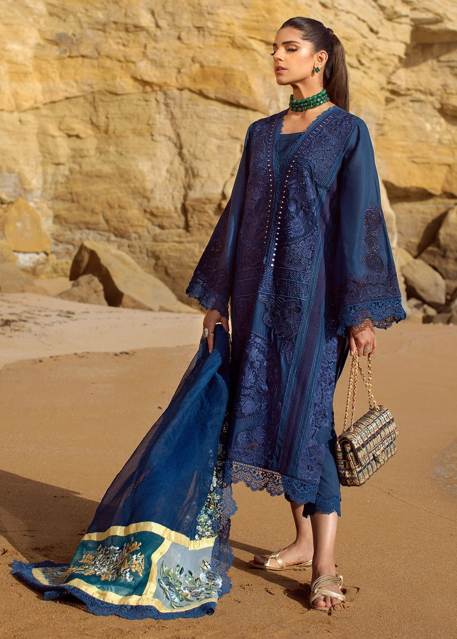 Crimson X Saira Shakira Luxury Lawn Collection 2022 – Jewel by the Beach - 3A - Sapphire - Image 6