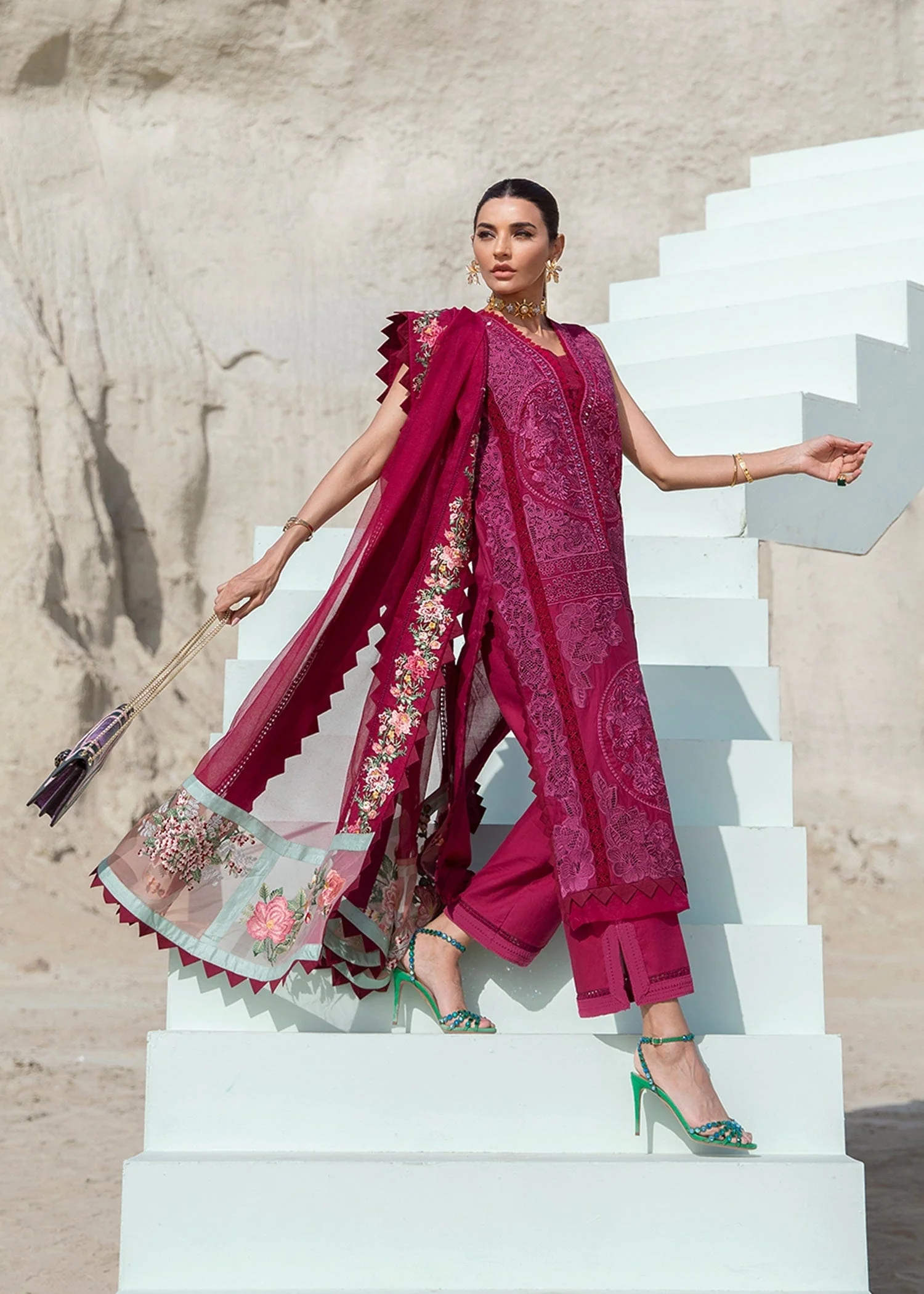 Crimson X Saira Shakira Luxury Lawn Collection 2022 – Jewel by the Beach - 3B - Mahogany - Image 2