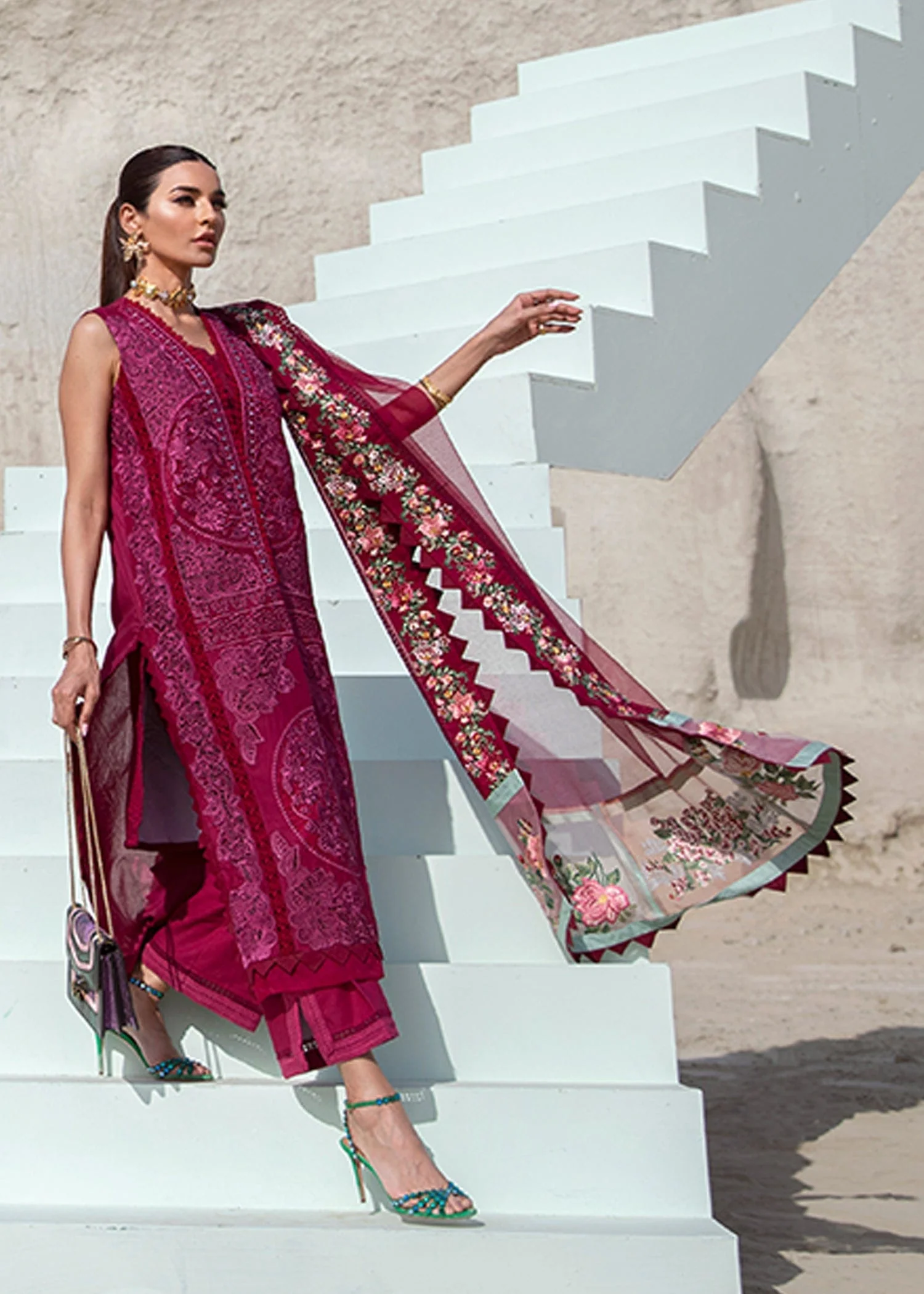 Crimson X Saira Shakira Luxury Lawn Collection 2022 – Jewel by the Beach - 3B - Mahogany - Image 3