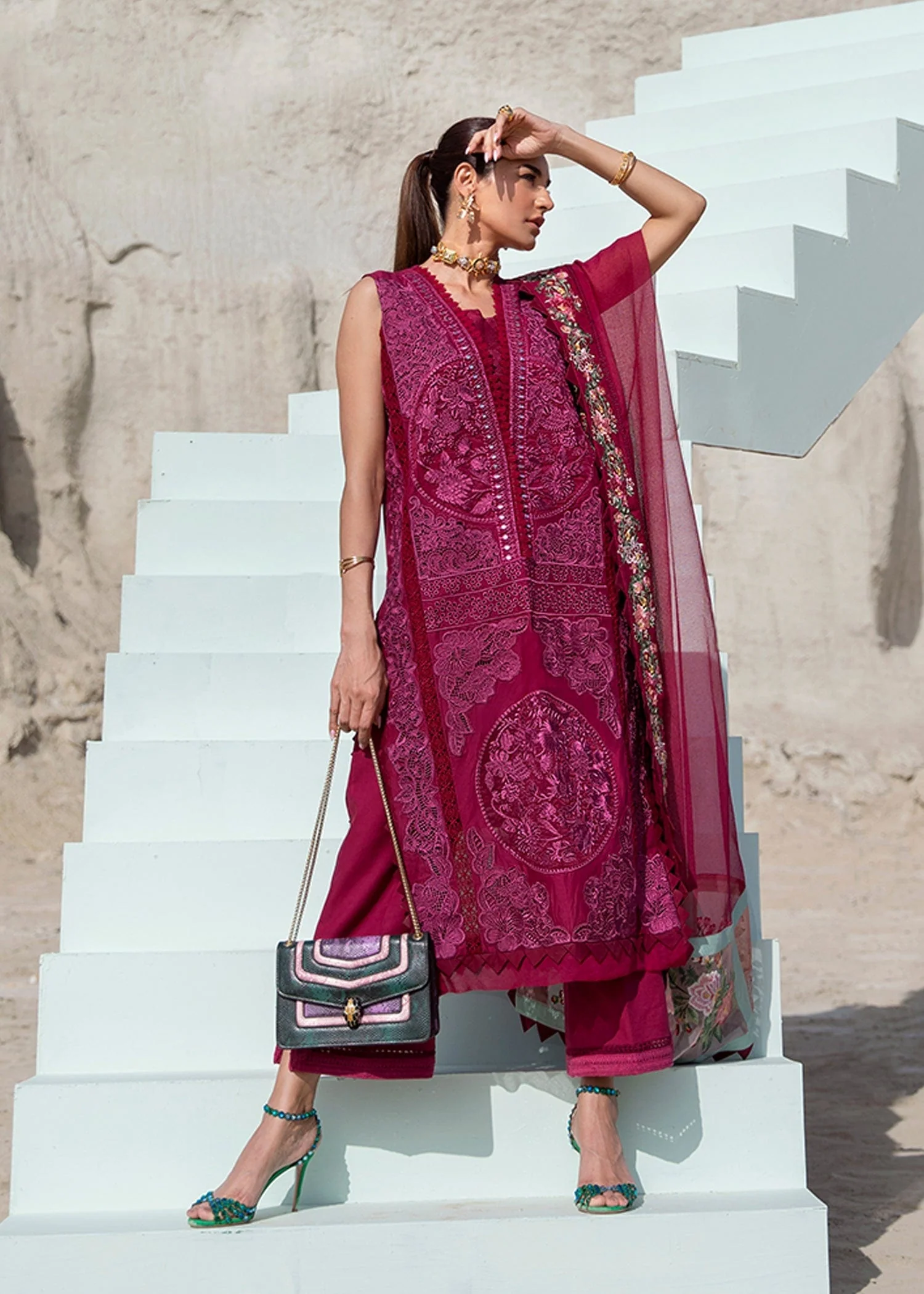 Crimson X Saira Shakira Luxury Lawn Collection 2022 – Jewel by the Beach - 3B - Mahogany - Image 4