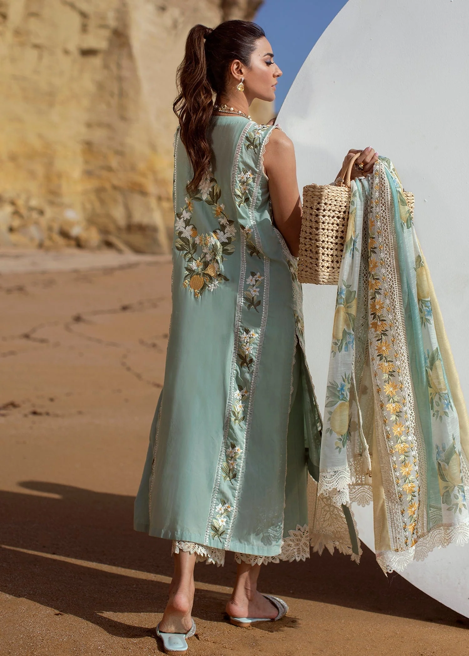 Crimson X Saira Shakira Luxury Lawn Collection 2022 – Sicilian Summer - 2A - Aqua - Image 3