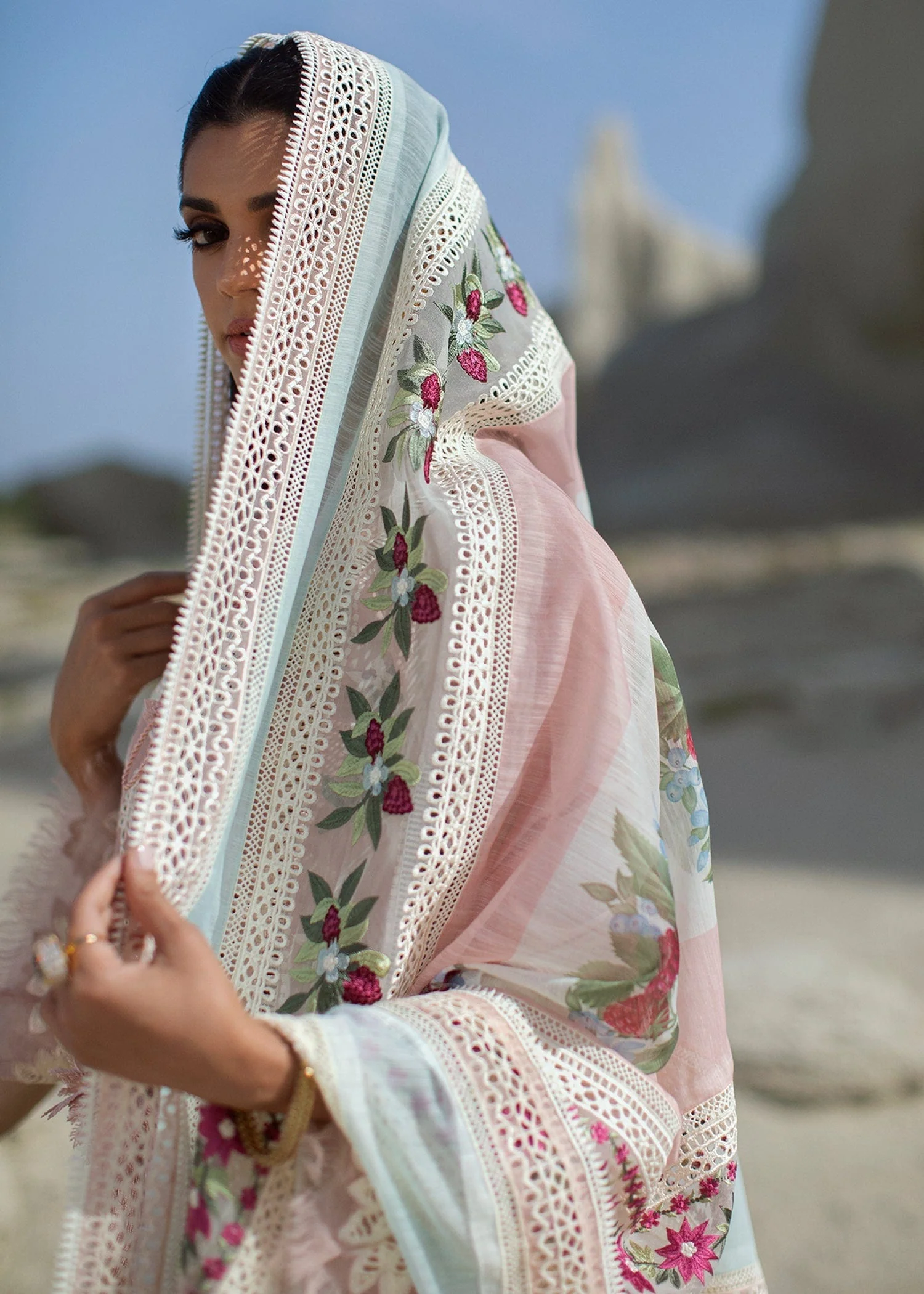 Crimson X Saira Shakira Luxury Lawn Collection 2022 – Sicilian Summer - 2B - Rose - Image 5