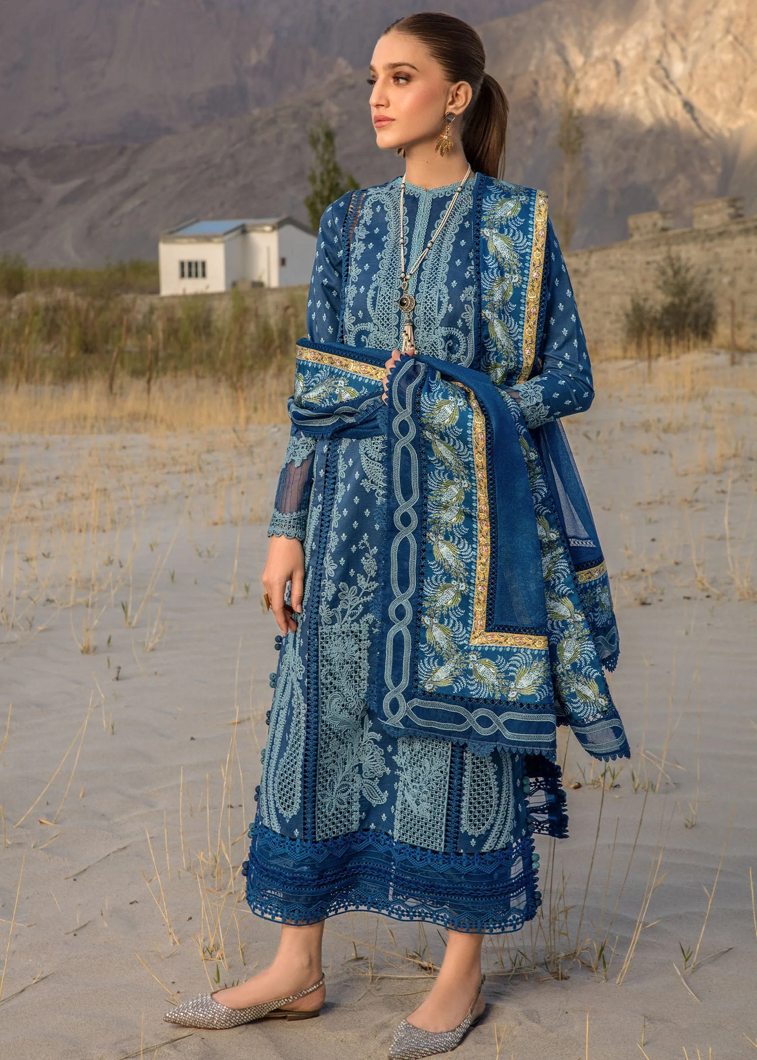 Crimson X Saira Shakira Luxury Lawn – Dancing Paisleys - Cobalt - Image 2