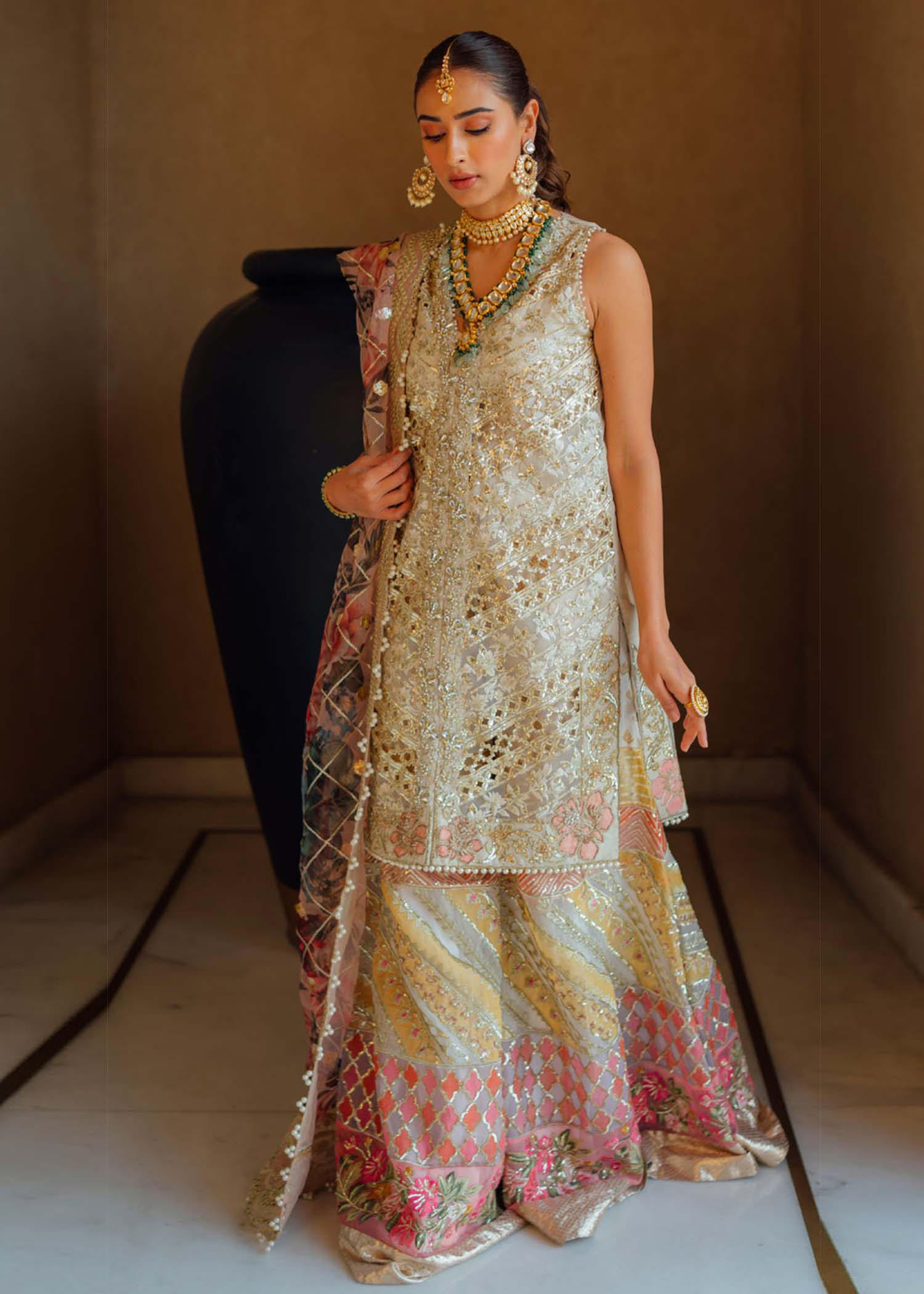 Crimson X Saira Shakira Wedding Collection – 5A - A CutWork Affair - Ivory - Image 8