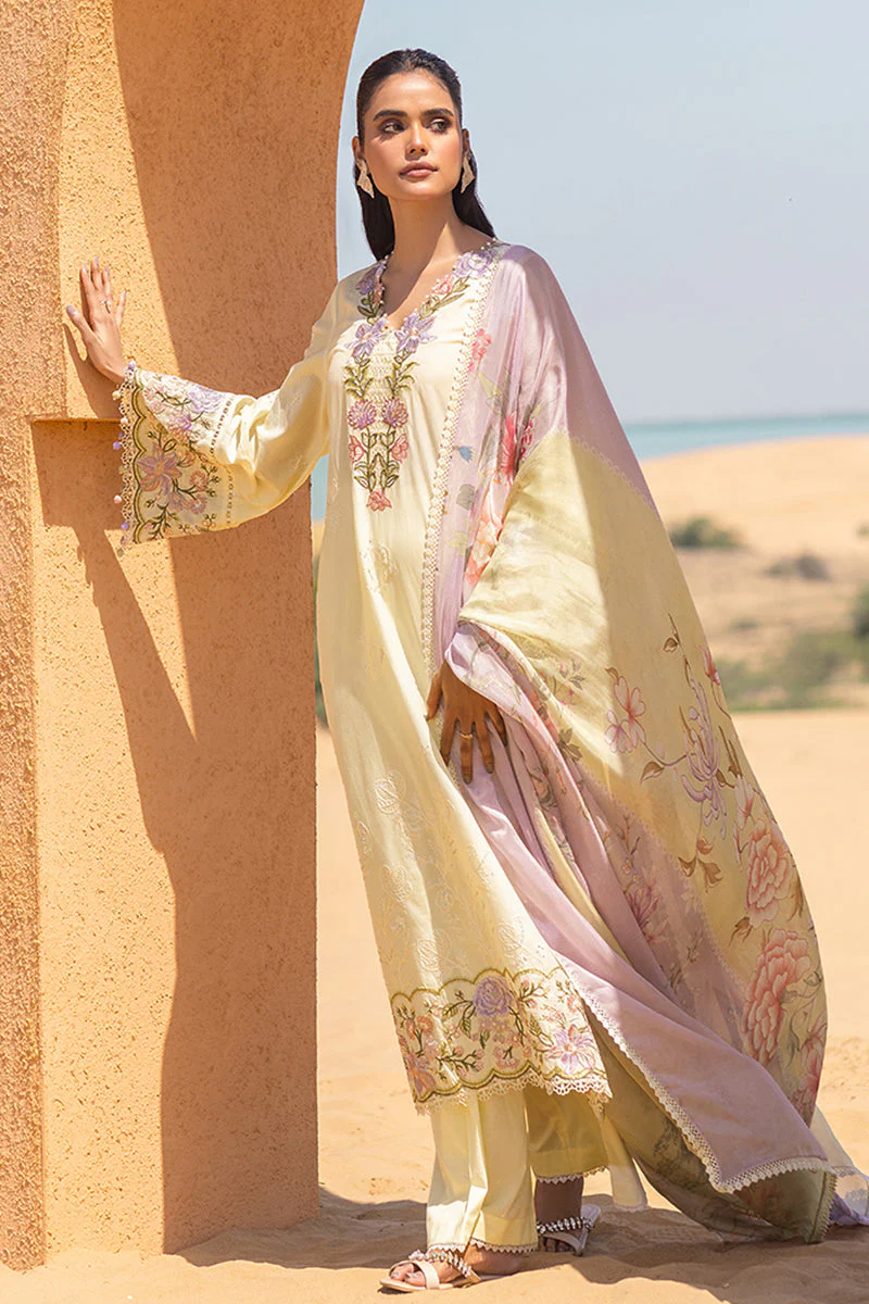 Cross Stitch Eid Lawn Edit – SUBTLE CANARY-3 PIECE EMBROIDERED LAWN SUIT - Image 5