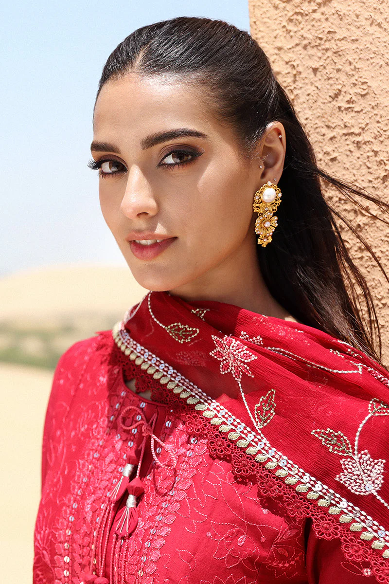 Cross Stitch Eid Lawn Edit – VERMILLION SCARLET-3 PIECE EMBROIDERED LAWN SUIT - Image 8