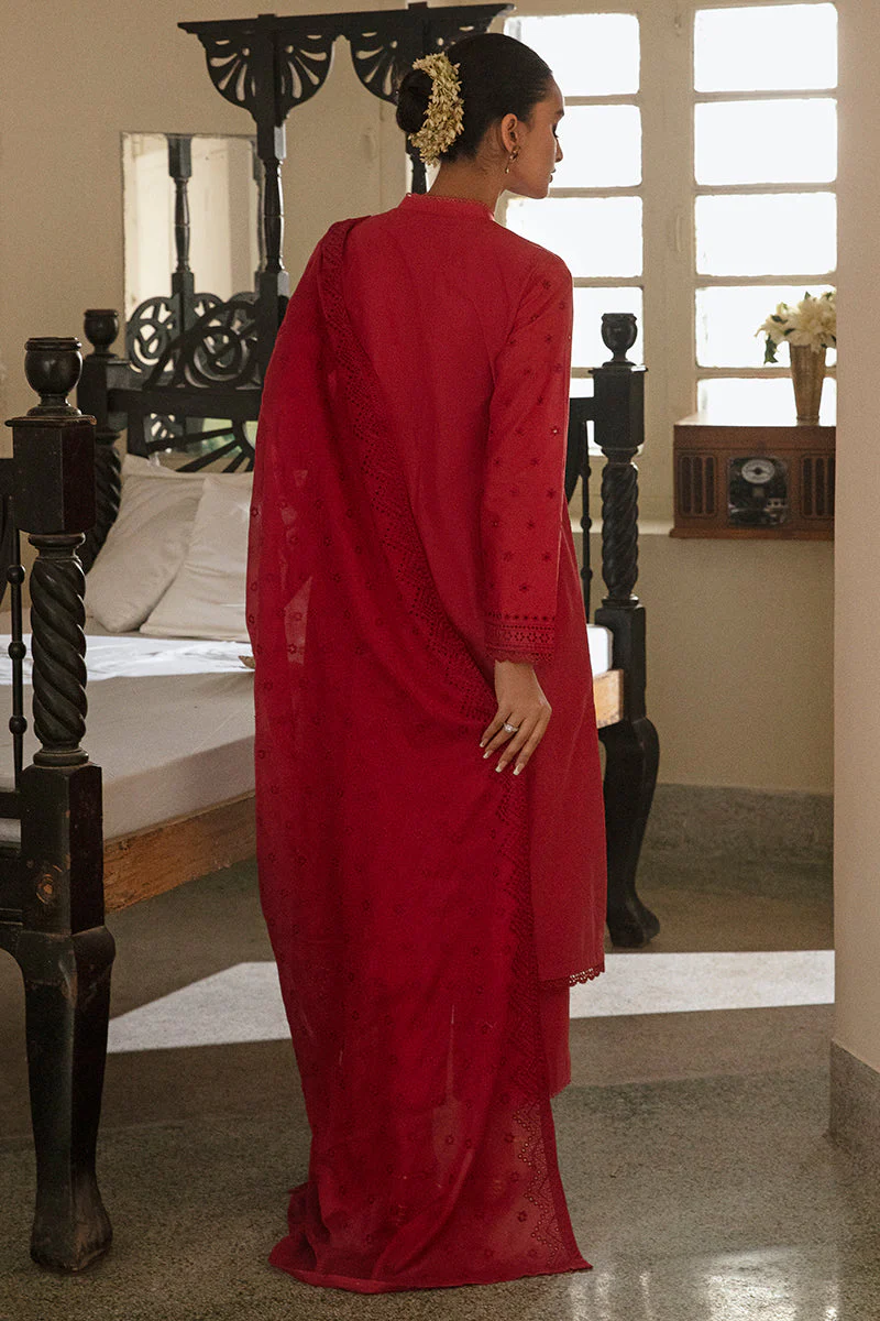 Cross Stitch Festive Chikankari Lawn Collection – RUBY RED - Image 3