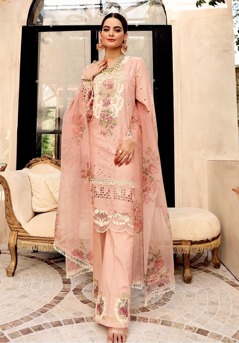 Elaf Festive Chikankari Collection 2021 – EPF- 3 Rose Quartz - Image 2