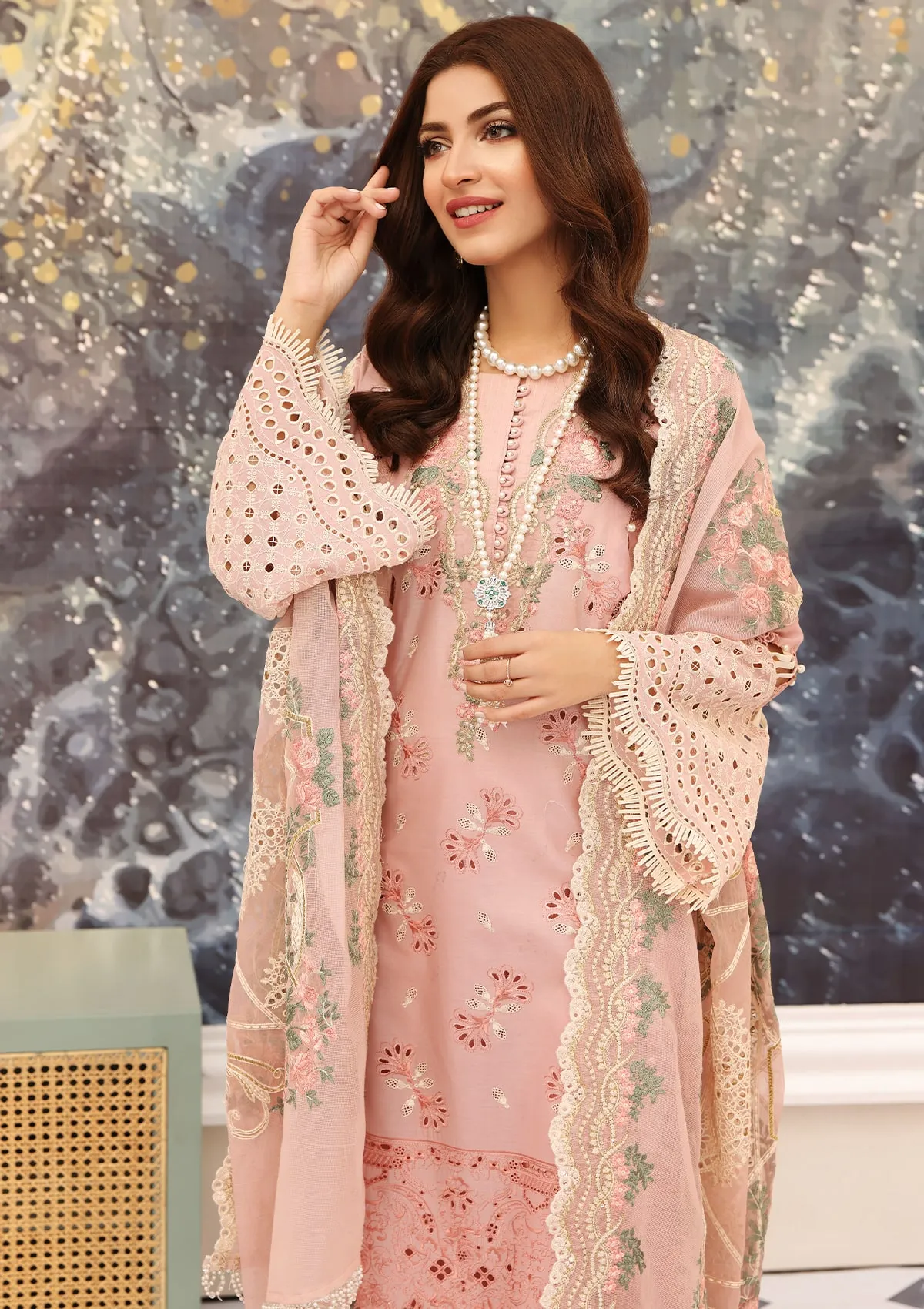 Elaf Festive Chikankari Lawn Collection 2023 – ELC-06 FLAMINGO - Image 2