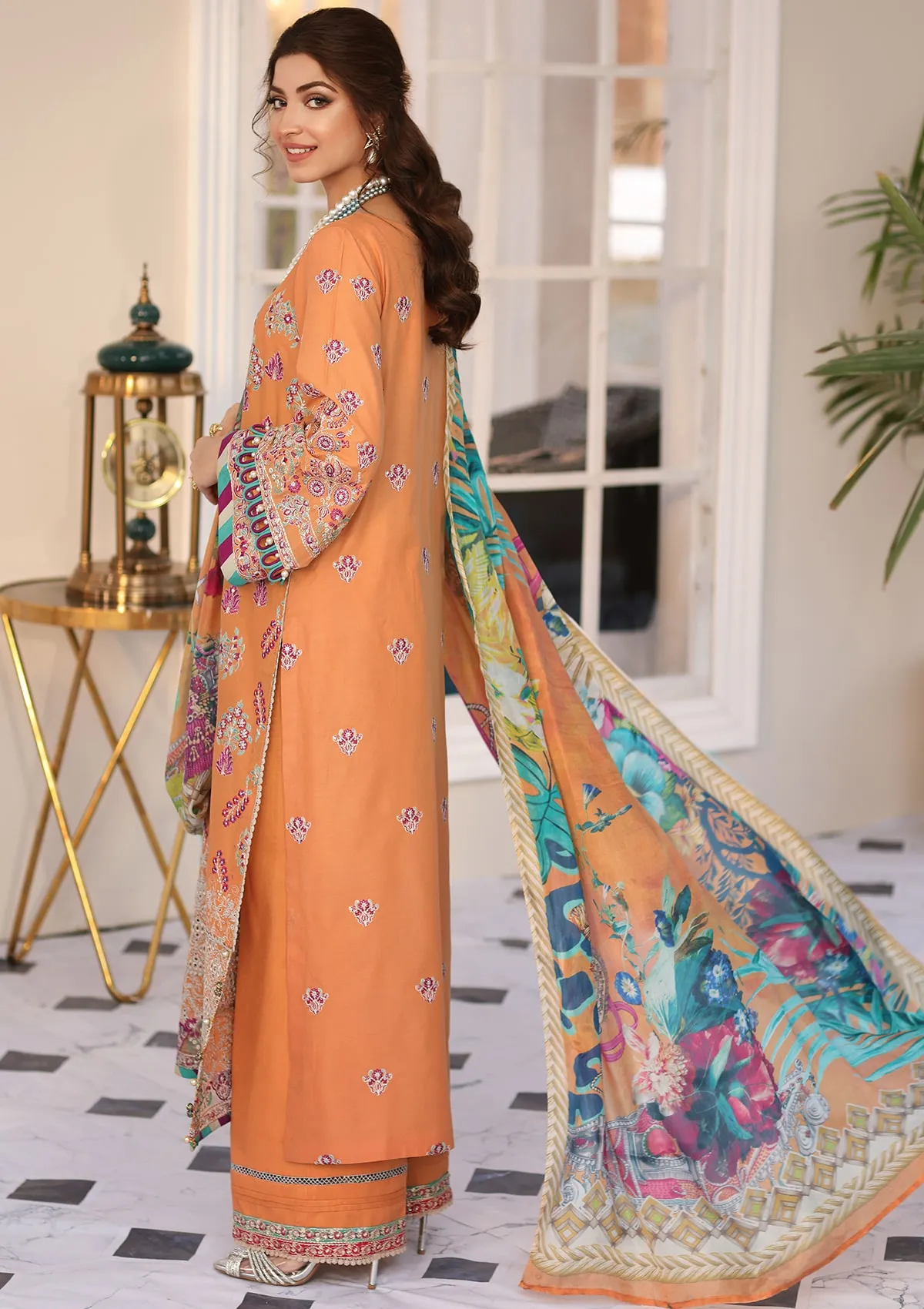 Elaf Festive Chikankari Lawn Collection 2023 – ELC-08 TANGERINE - Image 6