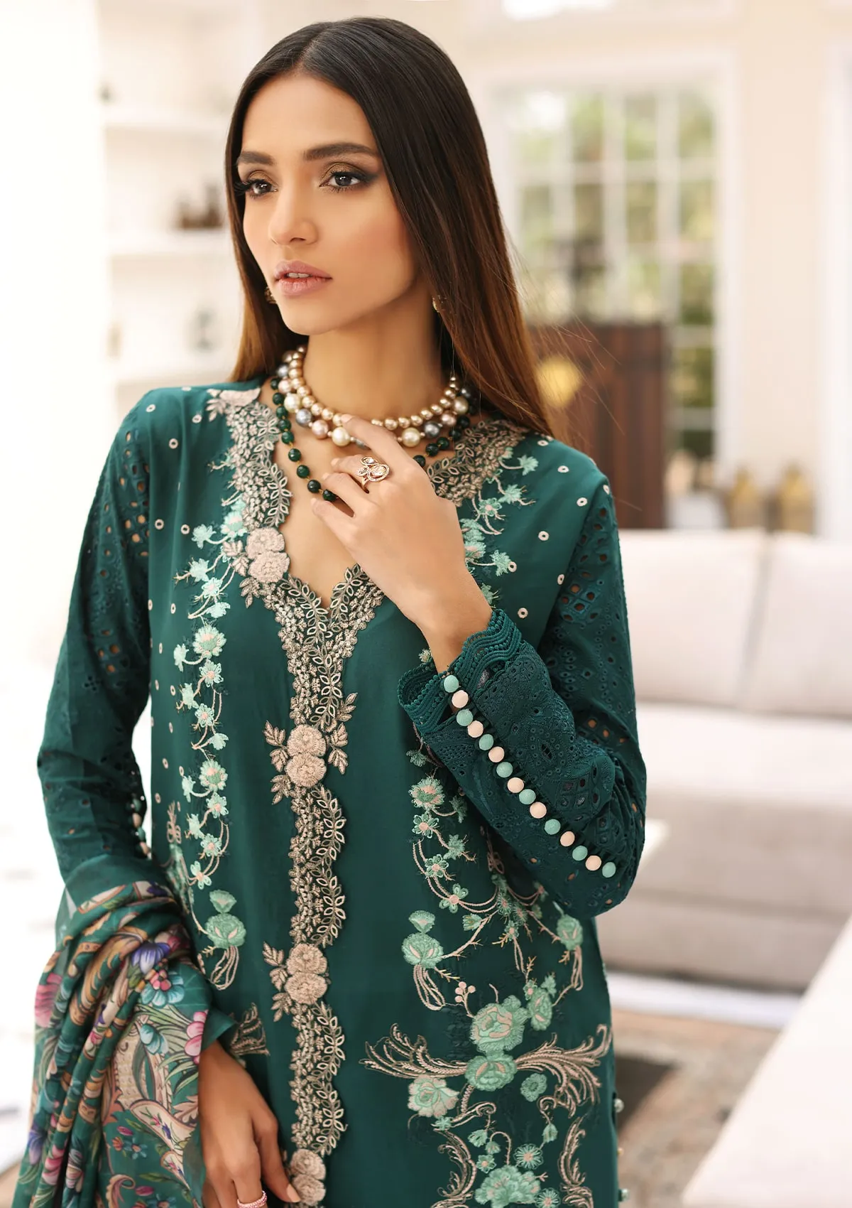 Elaf Festive Chikankari Lawn Collection 2023 – ELC-10 JADE - Image 3
