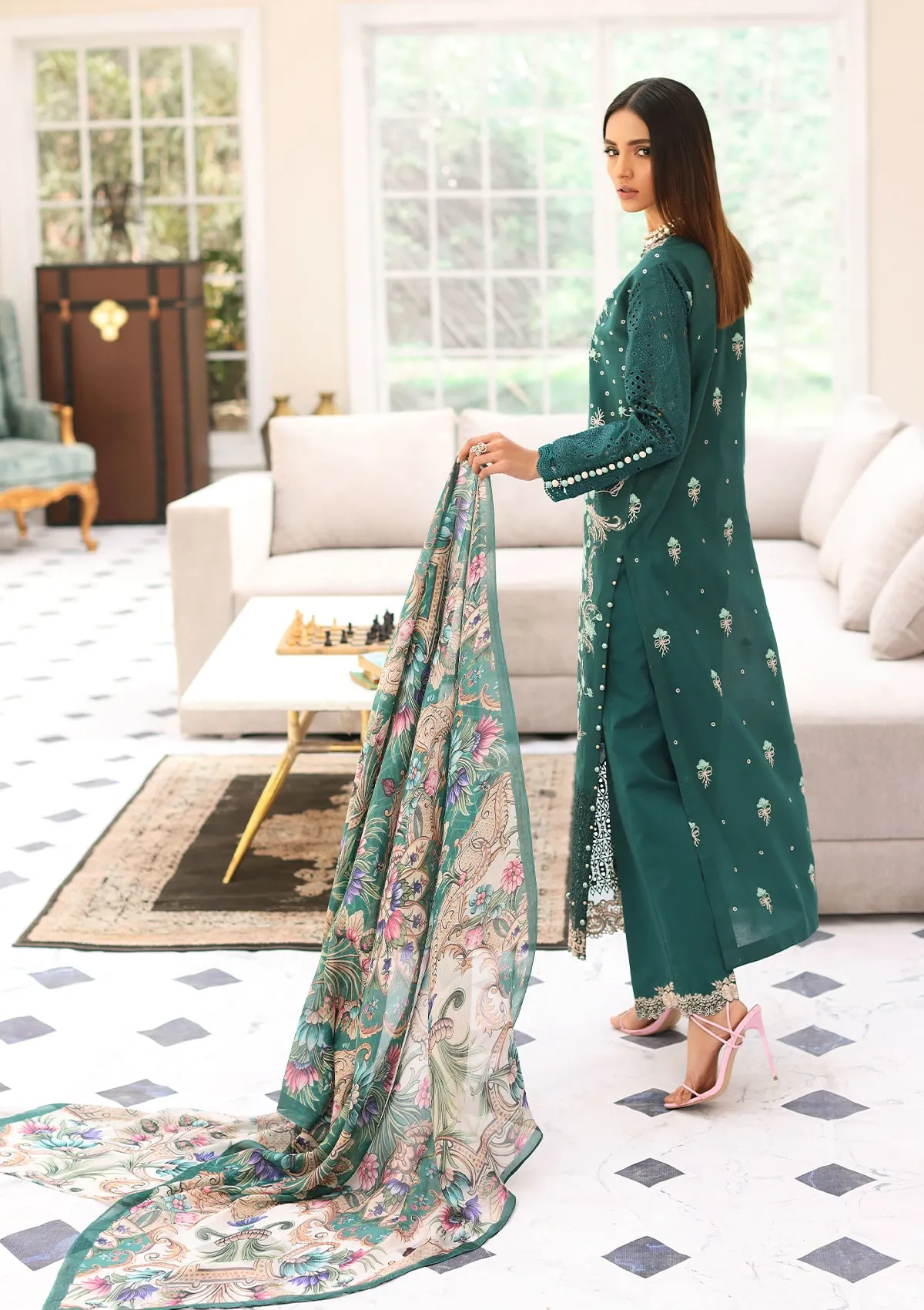 Elaf Festive Chikankari Lawn Collection 2023 – ELC-10 JADE - Image 4