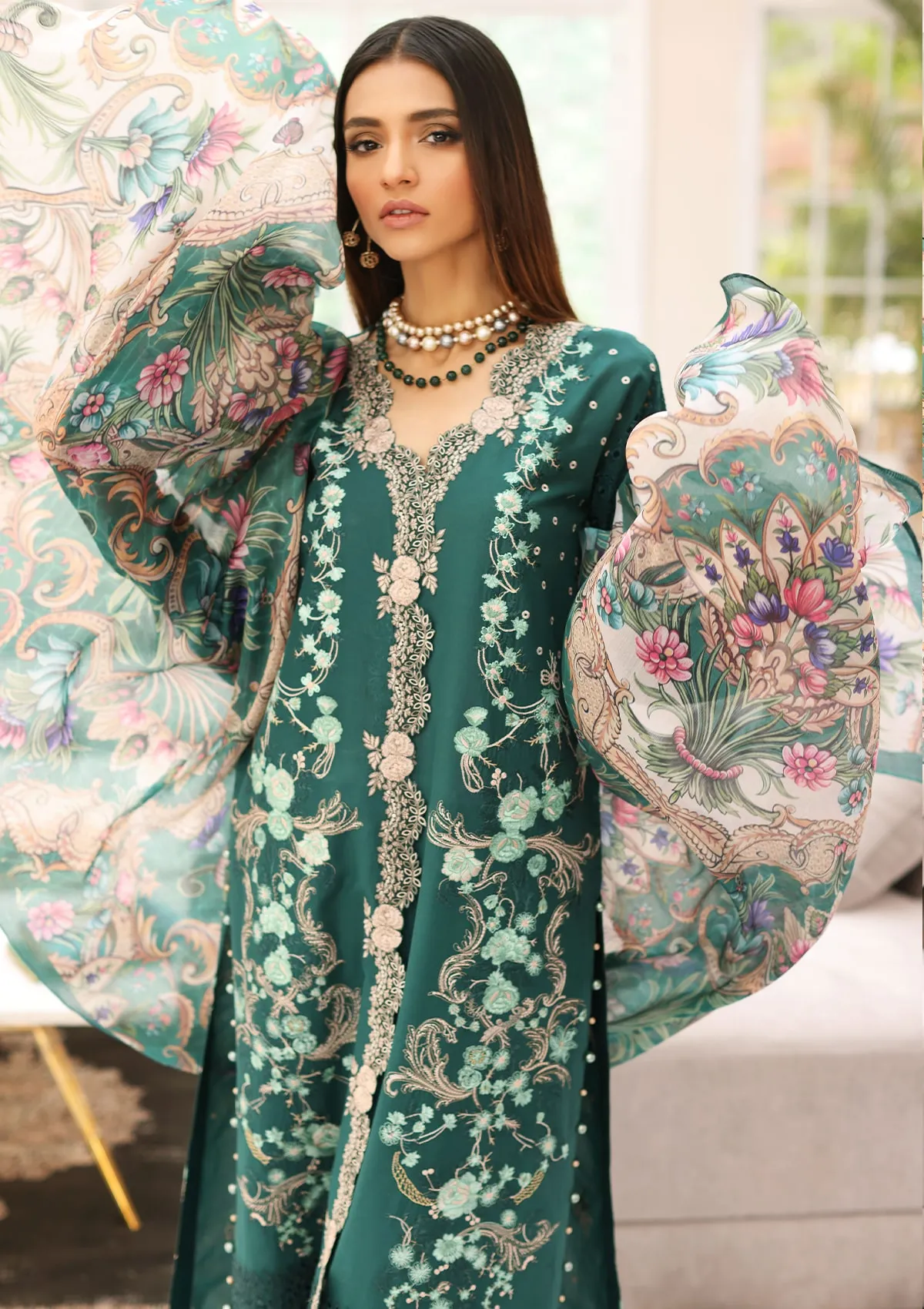 Elaf Festive Chikankari Lawn Collection 2023 – ELC-10 JADE - Image 6