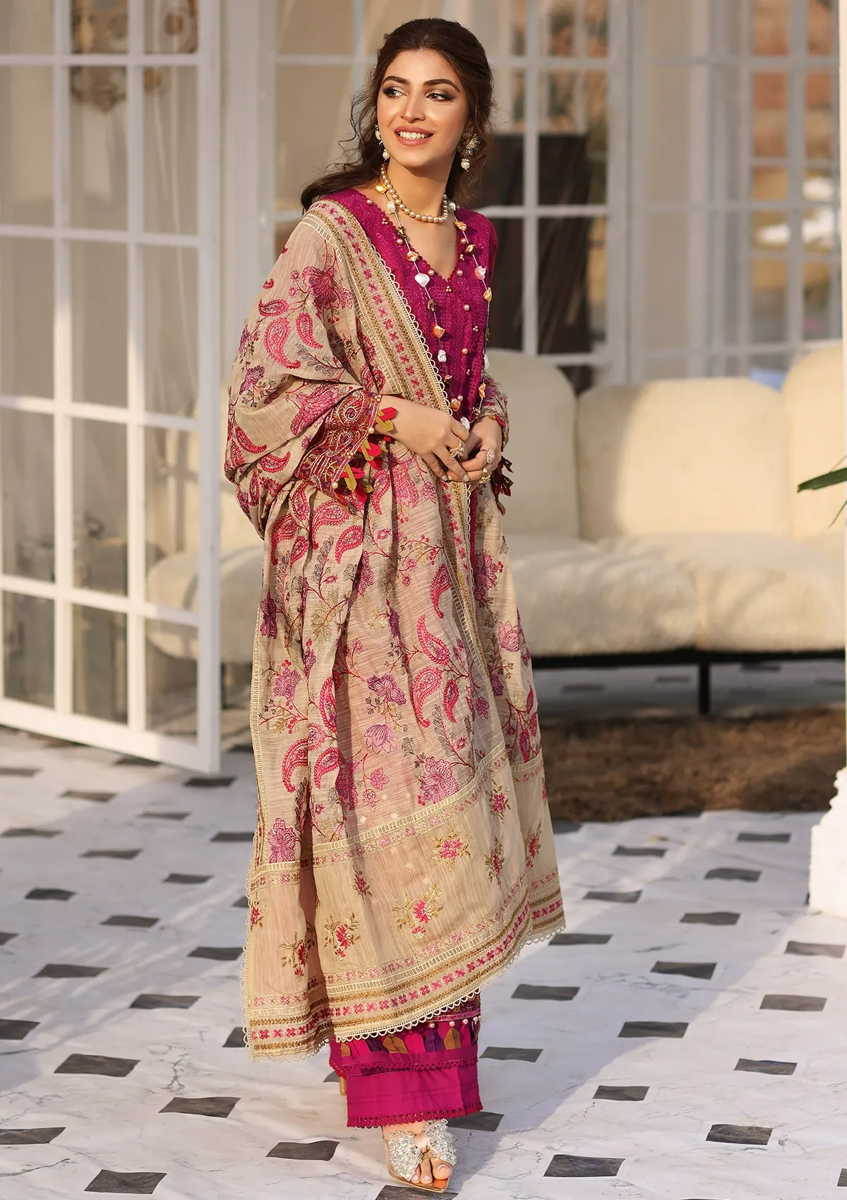 Elaf Festive Chikankari Lawn Collection 2023 – ELC-11 HOT PINK - Image 3