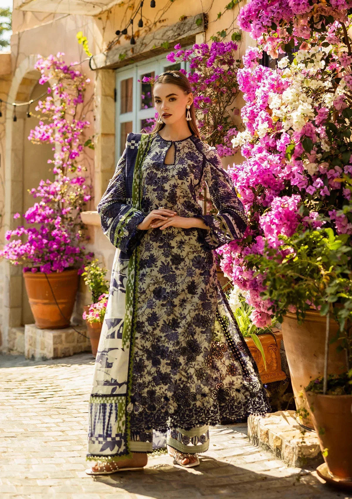 Elaf Prints Chikankari Lawn – ELK-01A BLUE BLOSSOM