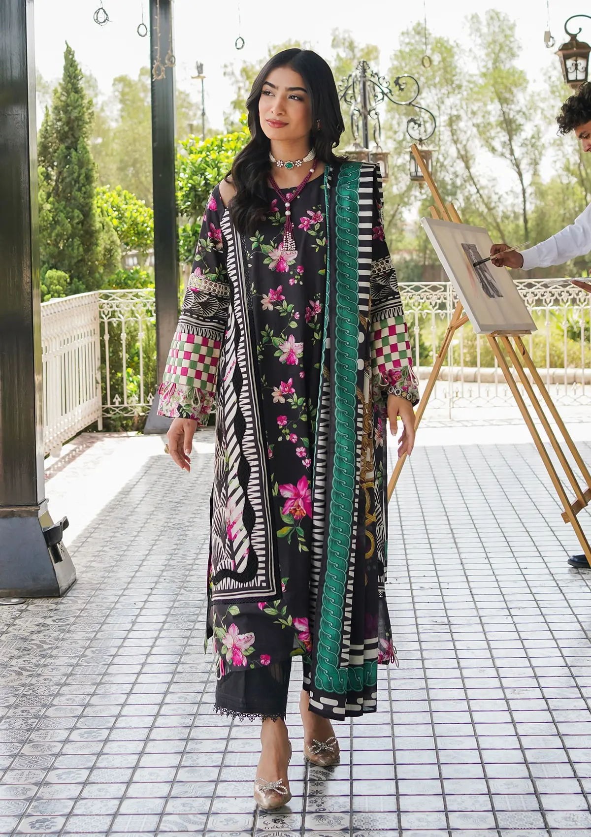 Elaf Prints Printed Lawn – EEP-02A - Dark Floral - Image 3