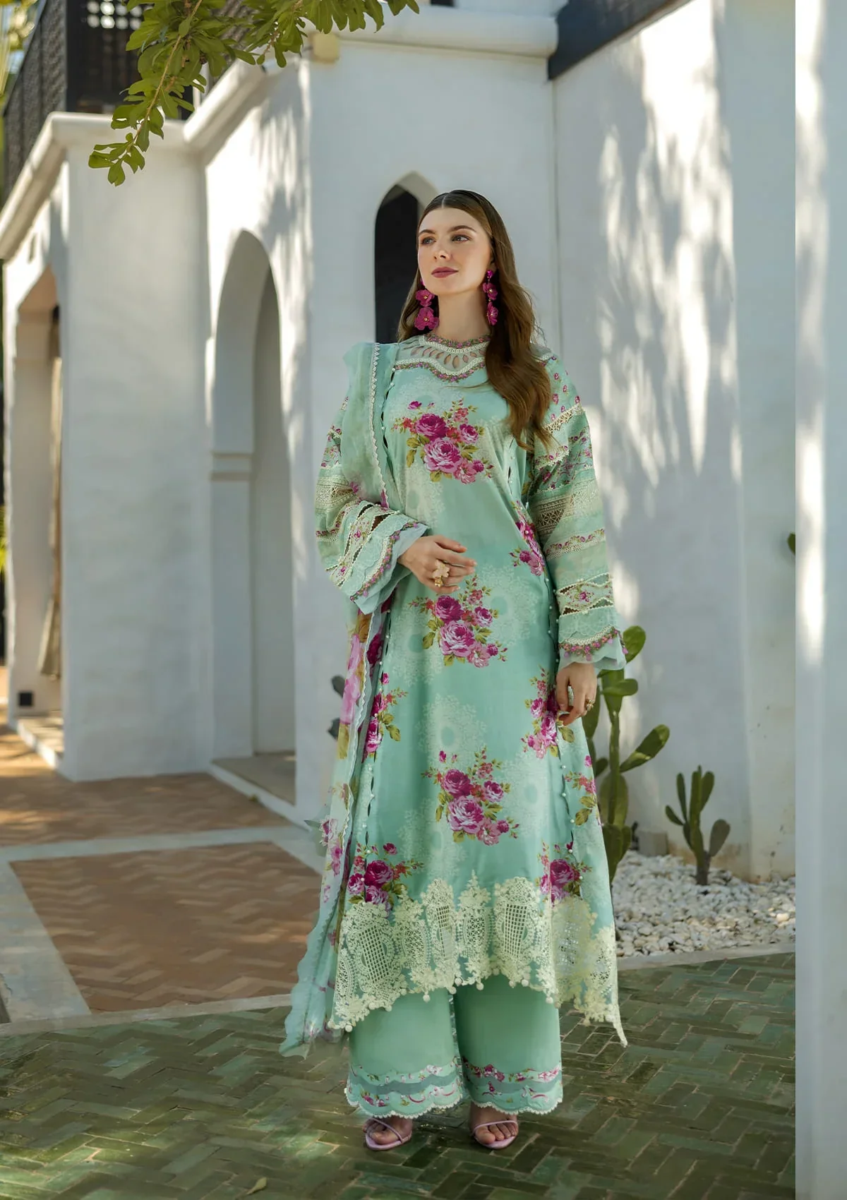 Elaf Signature Embroidered Spring/Summer Lawn – ETS-03A TURQUOISE - Image 3