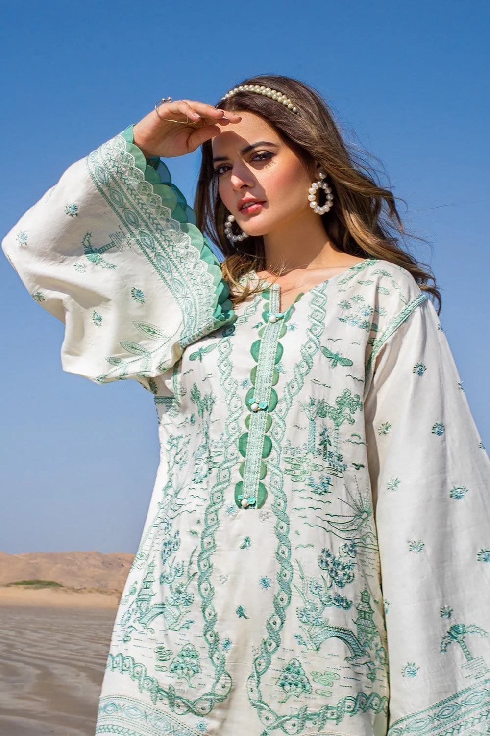 Erum Khan Luxury Lawn Collection 2021 – ER08-NILE MINT - Image 7
