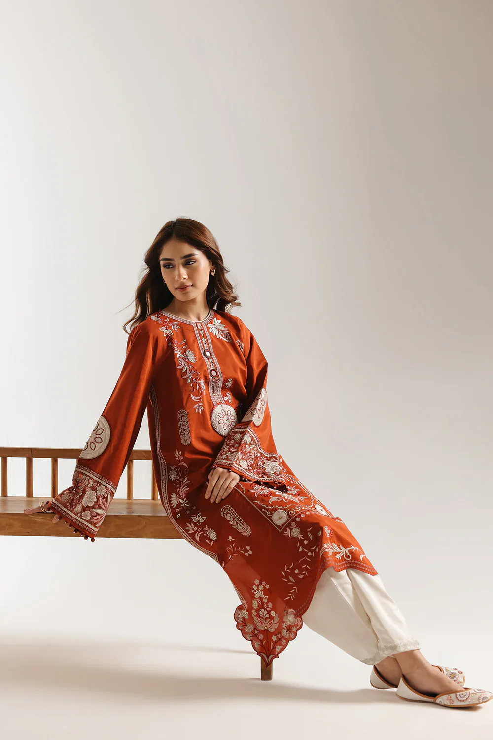 Ethnc Embroidered 2 pc SUIT– RUST | E4156/103/205 - Image 4