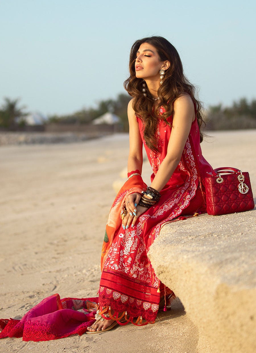 Farah Talib Aziz Luxury Lawn Collection 2022 – Tulum Red - Image 3