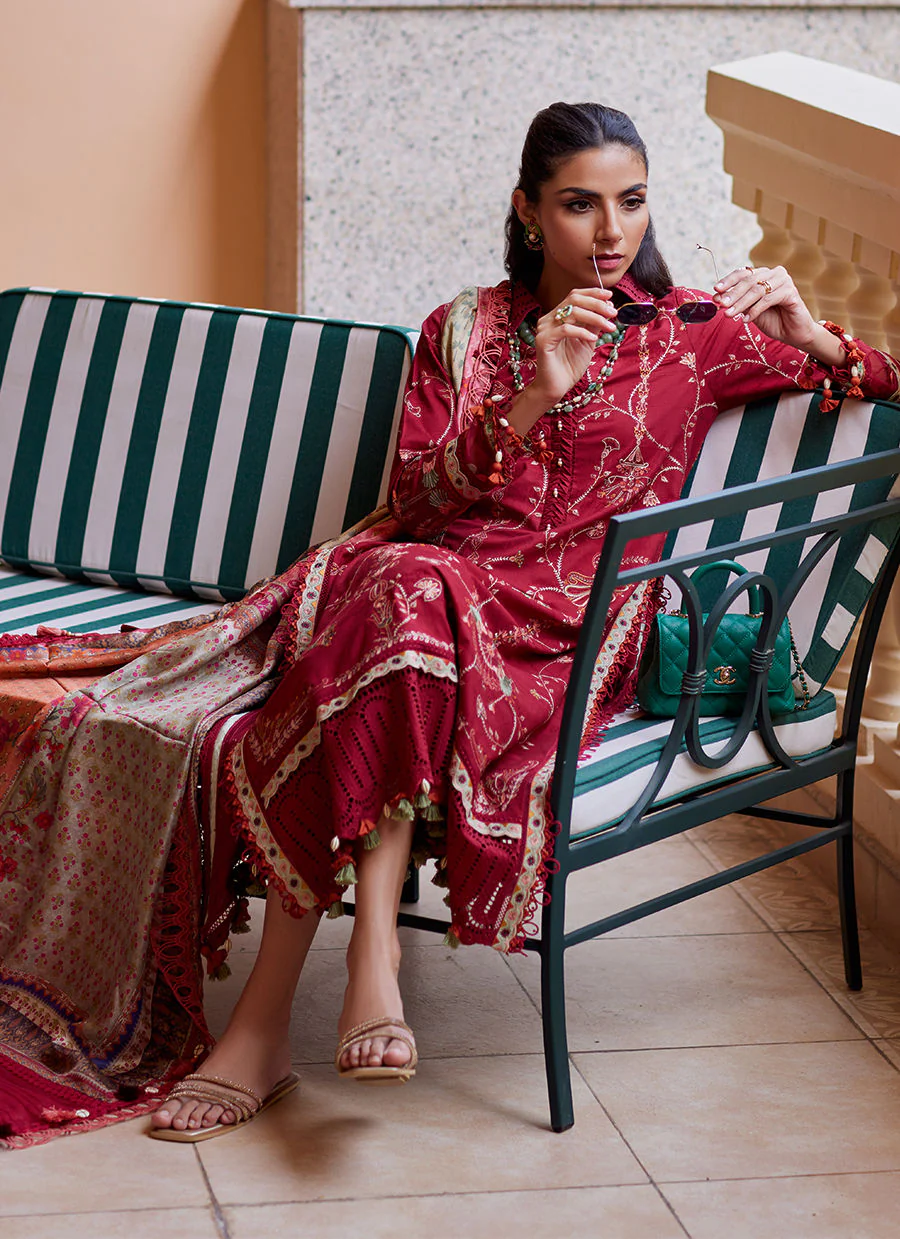 Farah Talib Aziz WES Luxury Lawn – Rosemary Red - Image 10