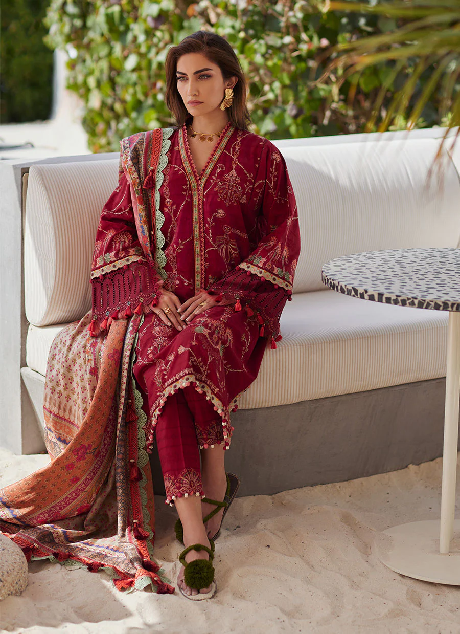 Farah Talib Aziz WES Luxury Lawn – Rosemary Red - Image 4