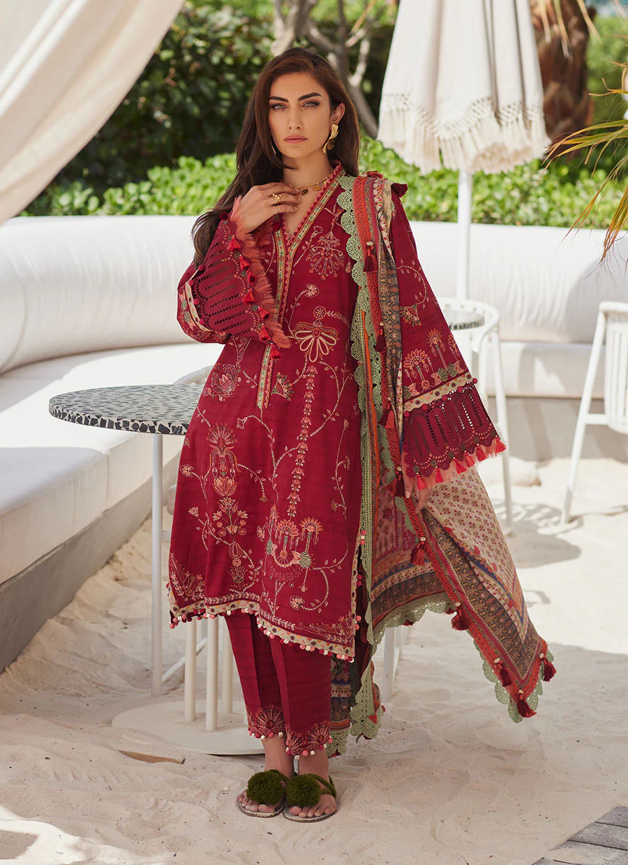 Farah Talib Aziz WES Luxury Lawn – Rosemary Red - Image 7