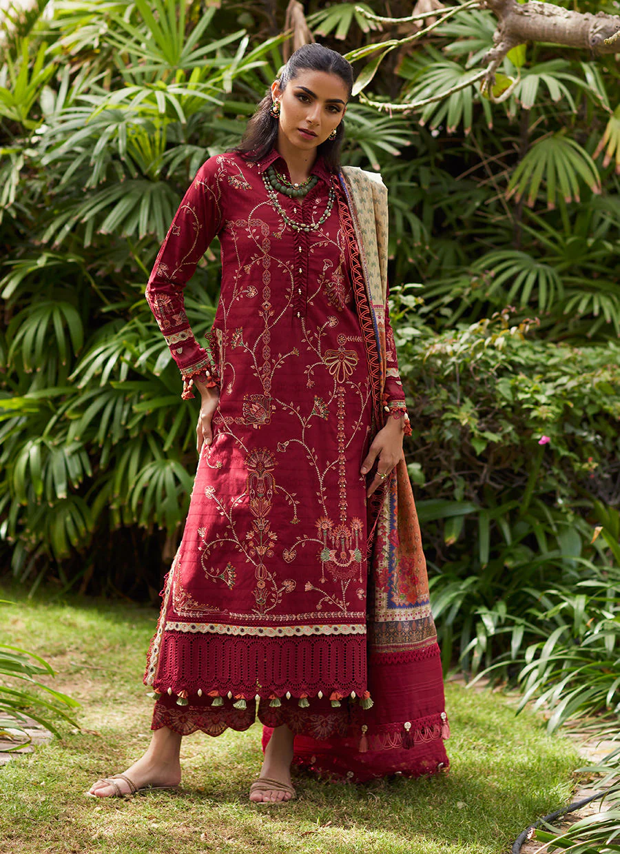 Farah Talib Aziz WES Luxury Lawn – Rosemary Red - Image 8