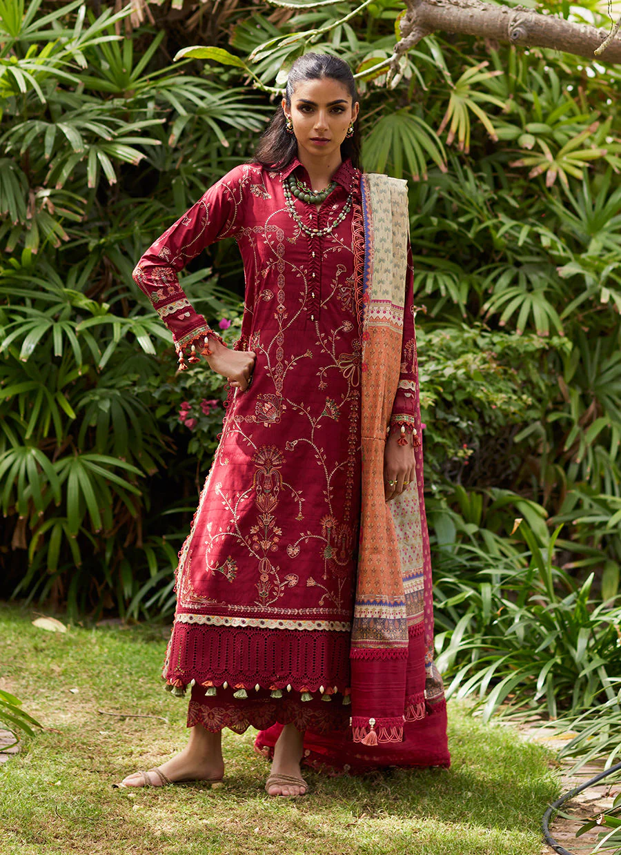 Farah Talib Aziz WES Luxury Lawn – Rosemary Red - Image 9