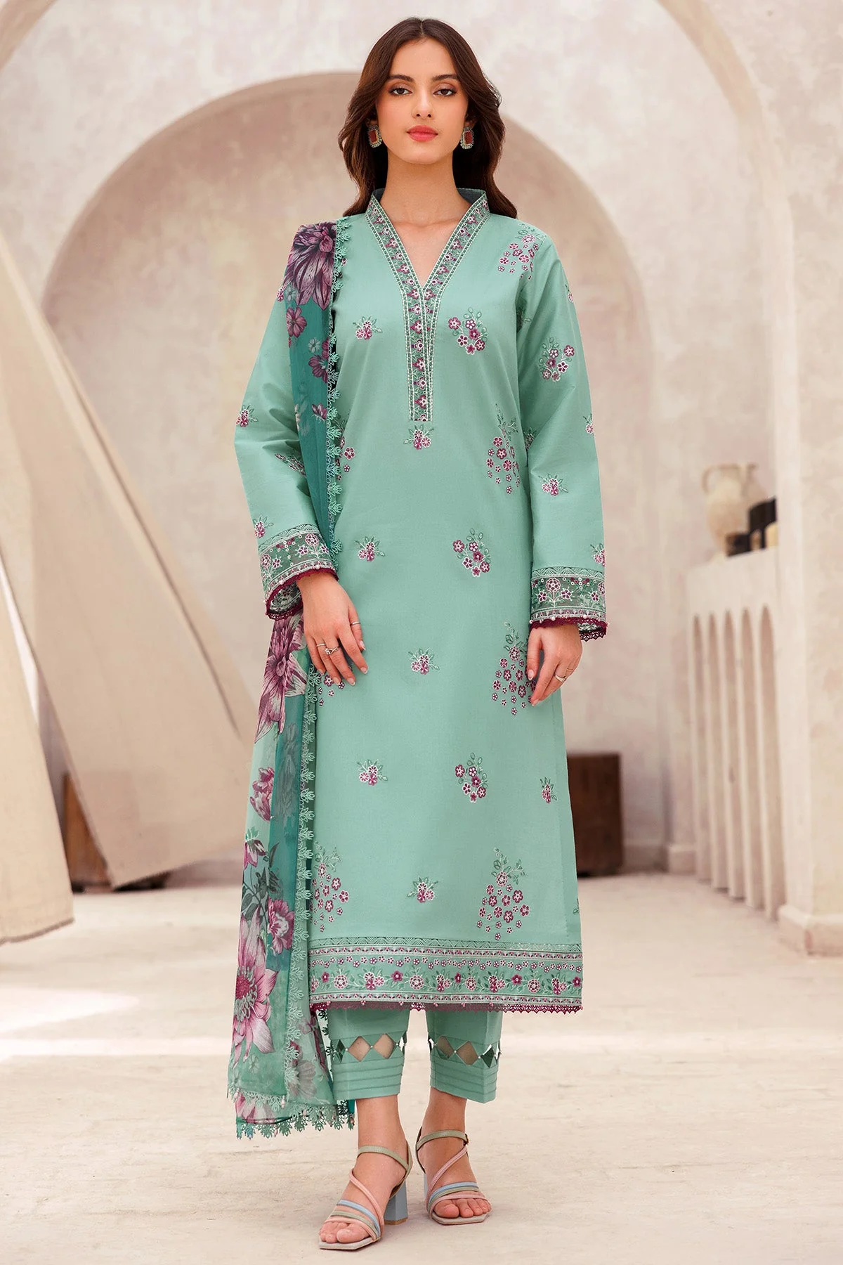 Farasha Bahar Spring/Summer Lawn – Cyan Whisper - Image 3