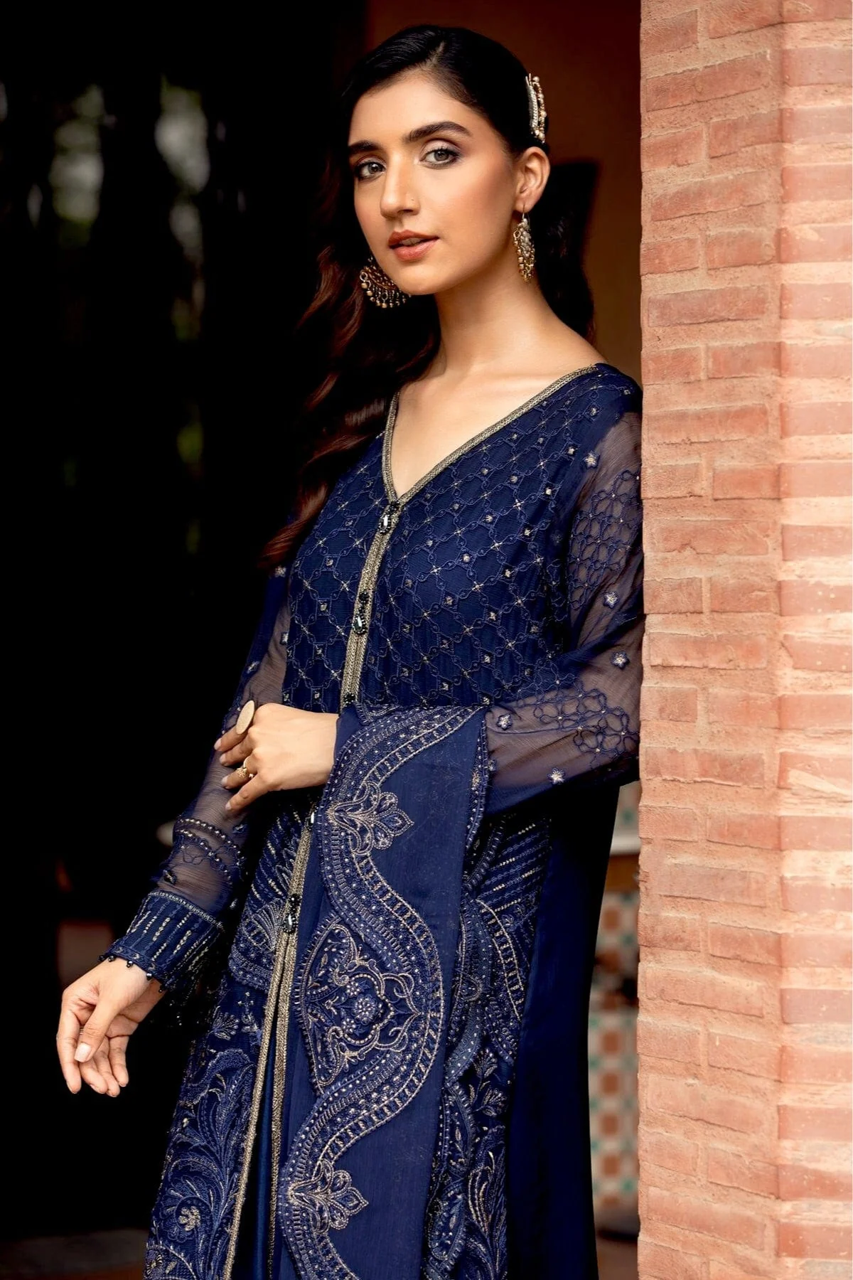 Farasha Embroidered Chiffon Collection – Prussian - Image 6