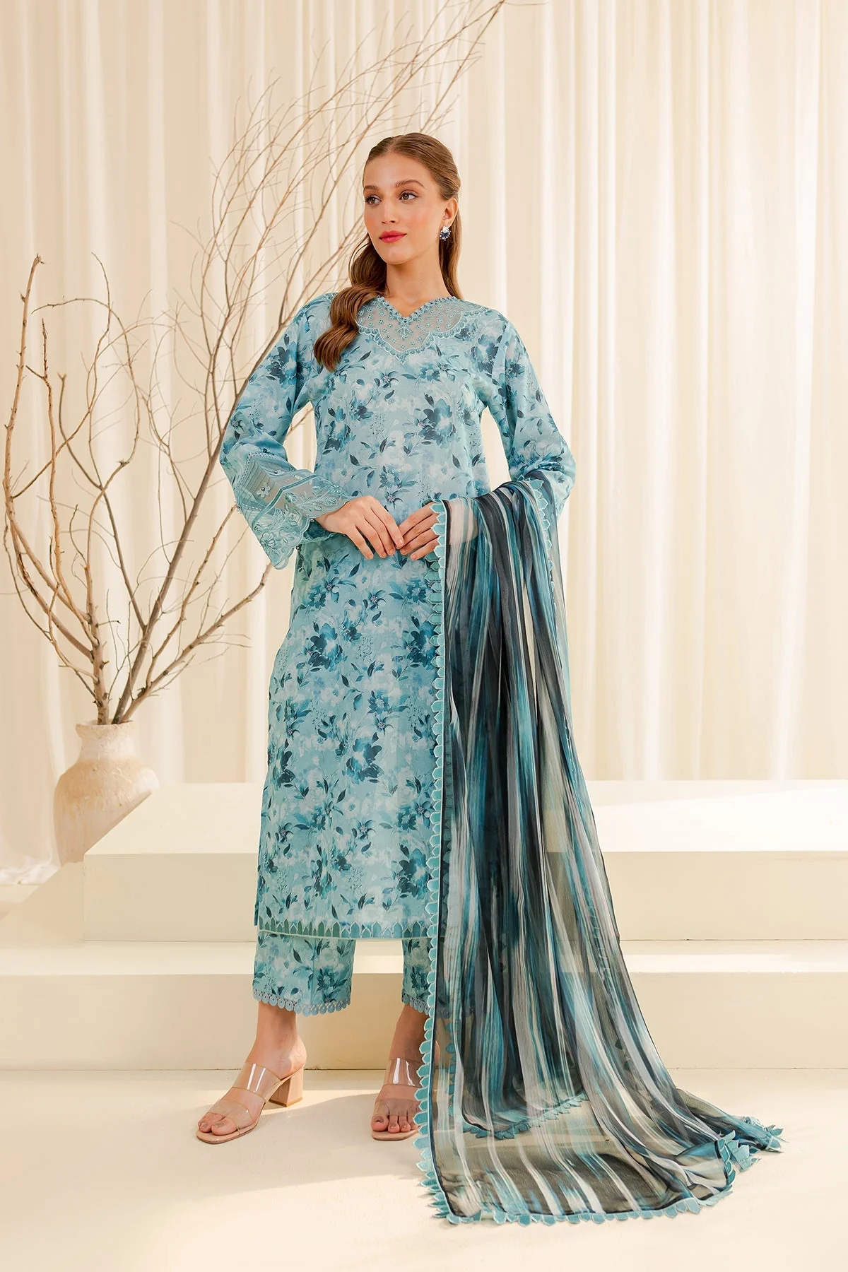 Farasha Embroidered Essentials Lawn Collection 2024 – Aqua Beryl - Image 2