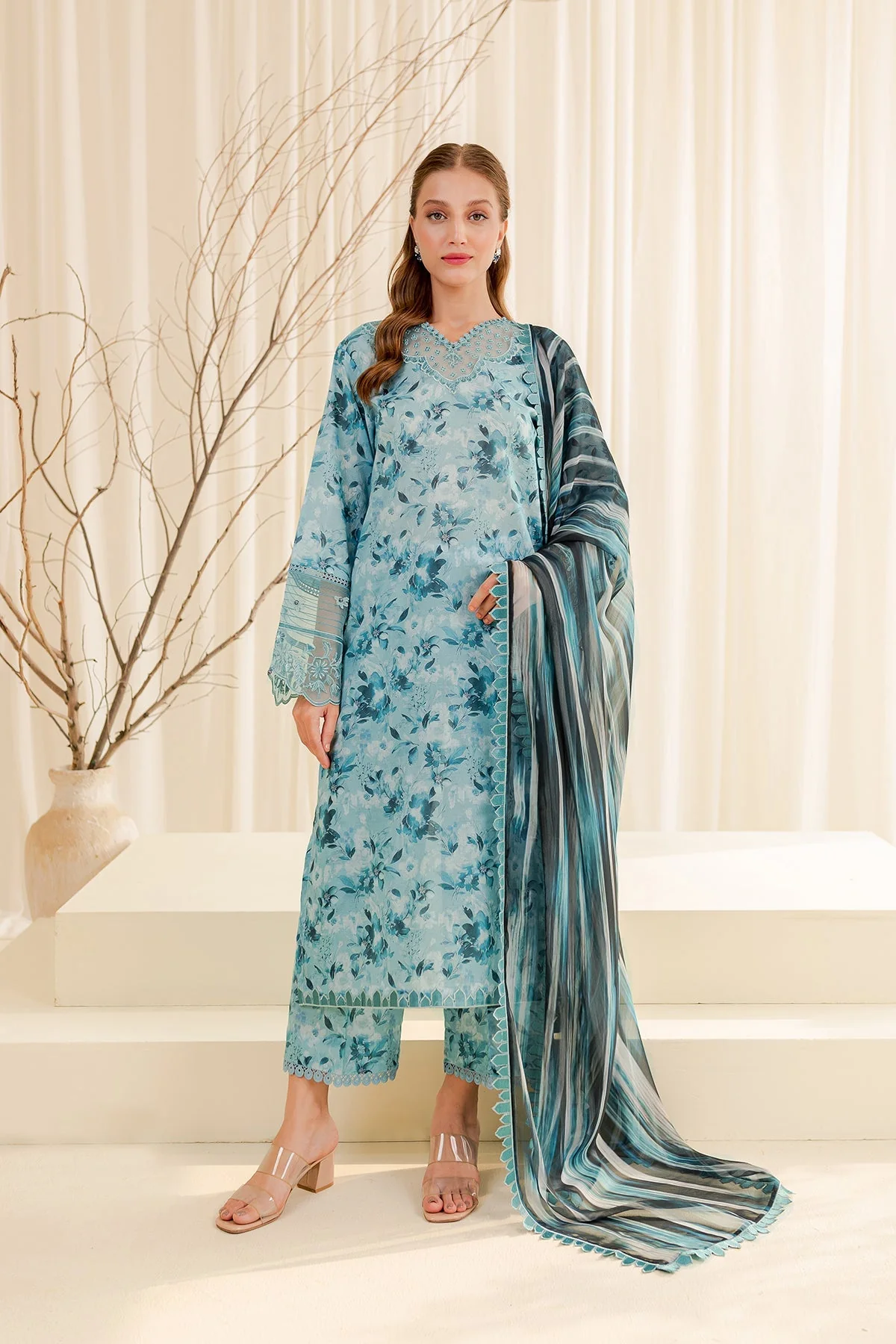 Farasha Embroidered Essentials Lawn Collection 2024 – Aqua Beryl - Image 3