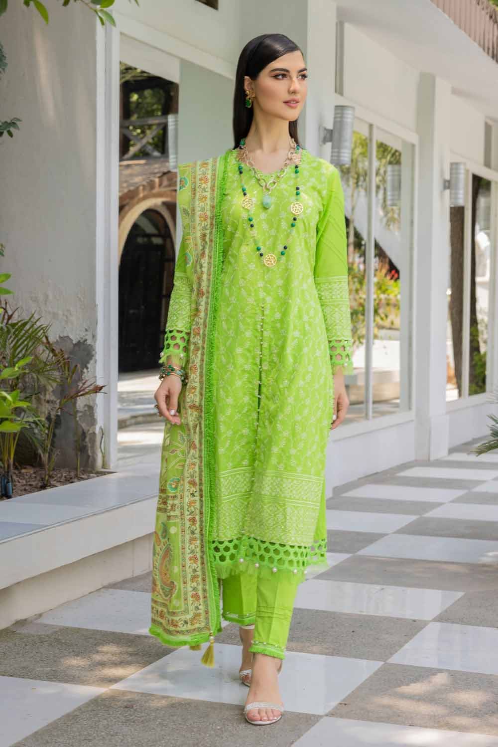 Gul Ahmed Pre-Fall 2023 – 3PC Embroidered Cambric Suit with Printed Burnout Dupatta BN-32003 - Image 5