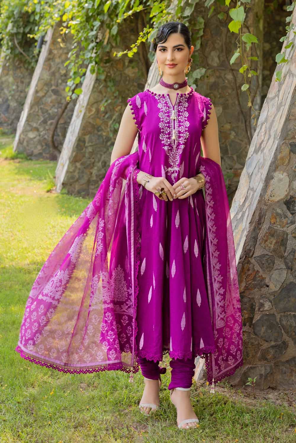 Gul Ahmed – 3PC Embroidered Foam Printed Cambric Suit with Printed Burnout Dupatta BN-32007
