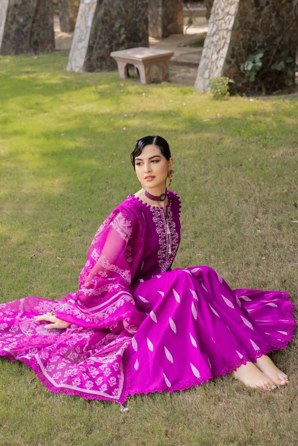 Gul Ahmed – 3PC Embroidered Foam Printed Cambric Suit with Printed Burnout Dupatta BN-32007 - Image 2