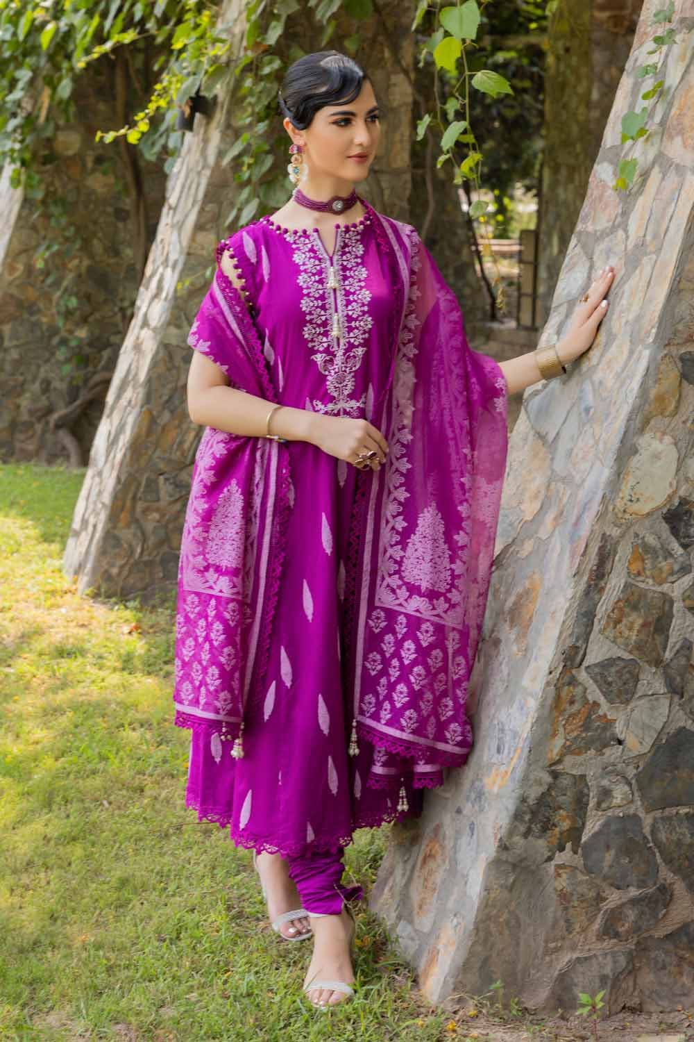 Gul Ahmed – 3PC Embroidered Foam Printed Cambric Suit with Printed Burnout Dupatta BN-32007 - Image 3