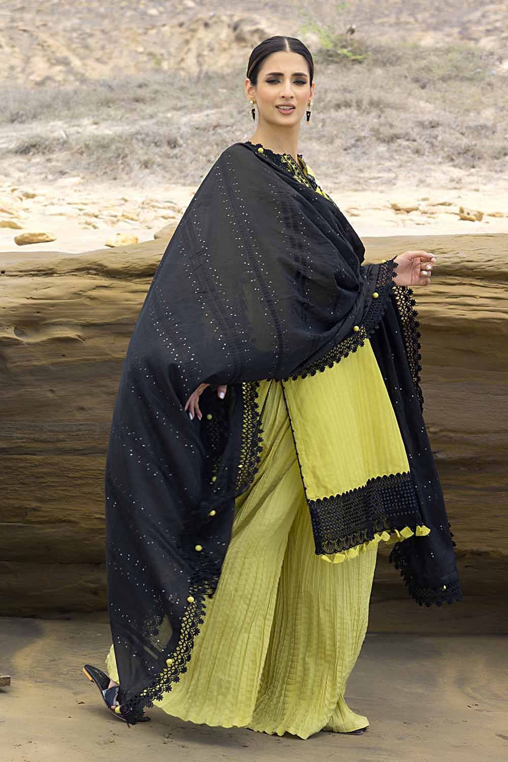 Gul Ahmed Pre-Fall 2023 – 3PC Embroidered Leno Suit with Jacquard Dupatta MJ-32050 - Image 2