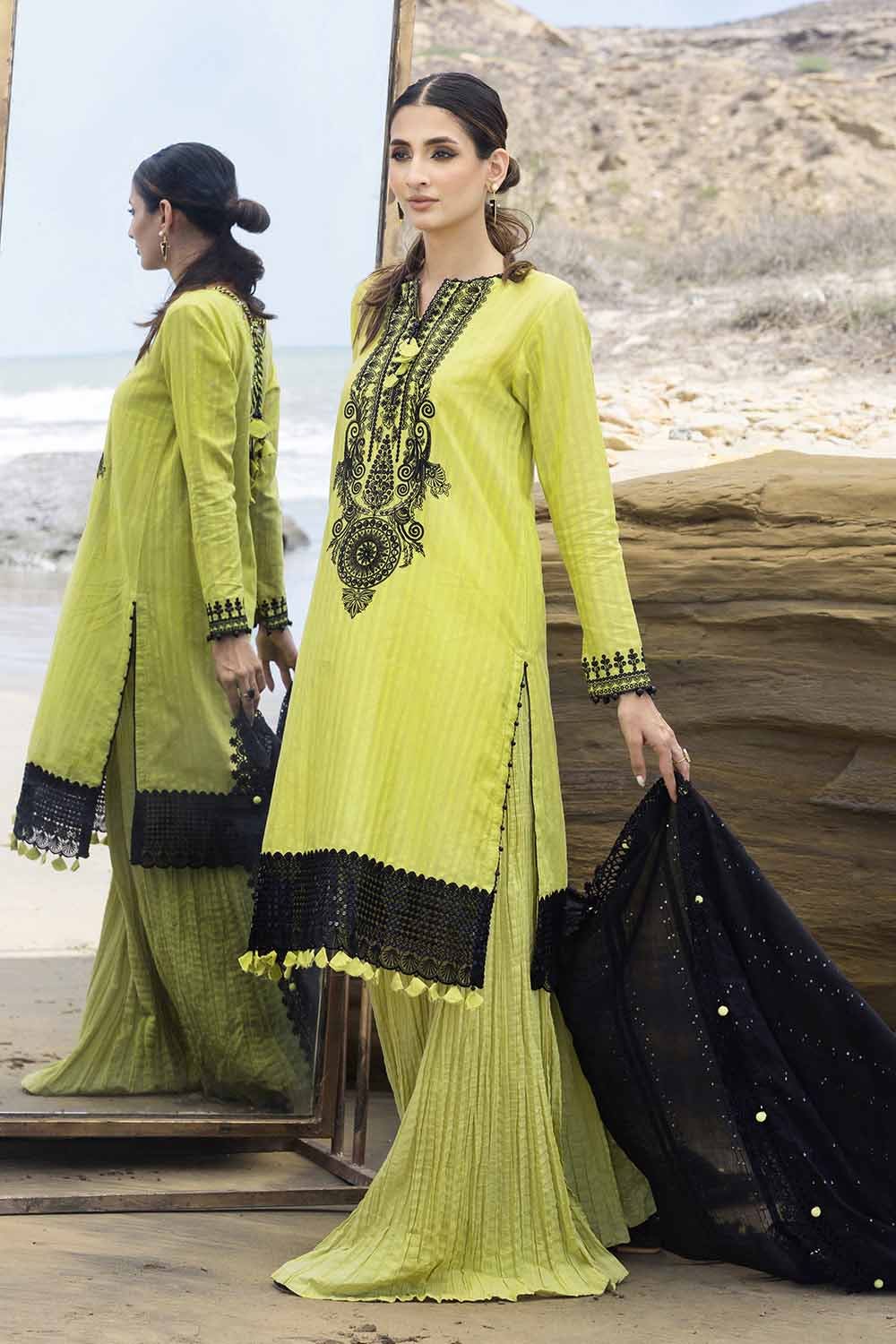 Gul Ahmed Pre-Fall 2023 – 3PC Embroidered Leno Suit with Jacquard Dupatta MJ-32050 - Image 3