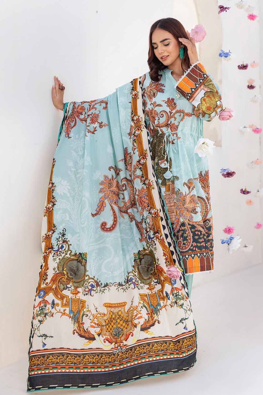 Gul Ahmed 2023 – 3PC Printed Cambric Suit with Lawn Dupatta CBN-32025 - Image 2