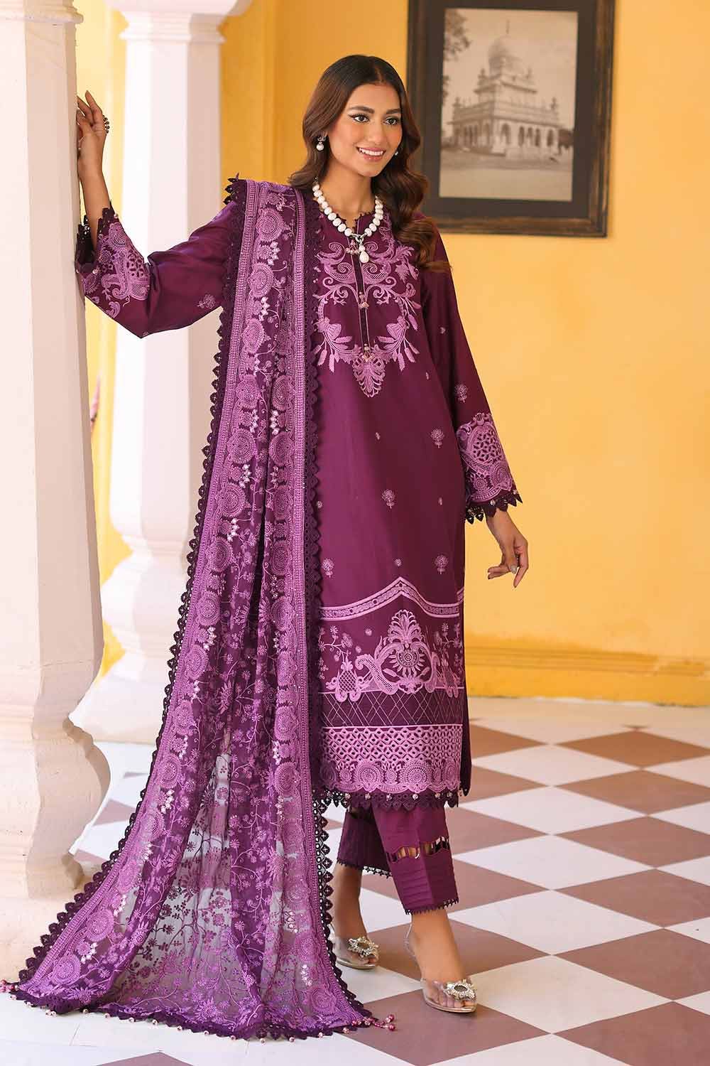 Gul Ahmed Pre-Fall 2023 – 3PC Sequins Embroidered Cambric Suit with Embroidered Chiffon Dupatta PM-32032
