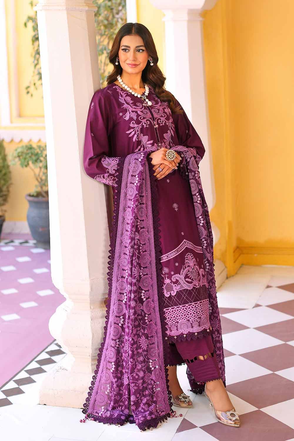 Gul Ahmed Pre-Fall 2023 – 3PC Sequins Embroidered Cambric Suit with Embroidered Chiffon Dupatta PM-32032 - Image 2
