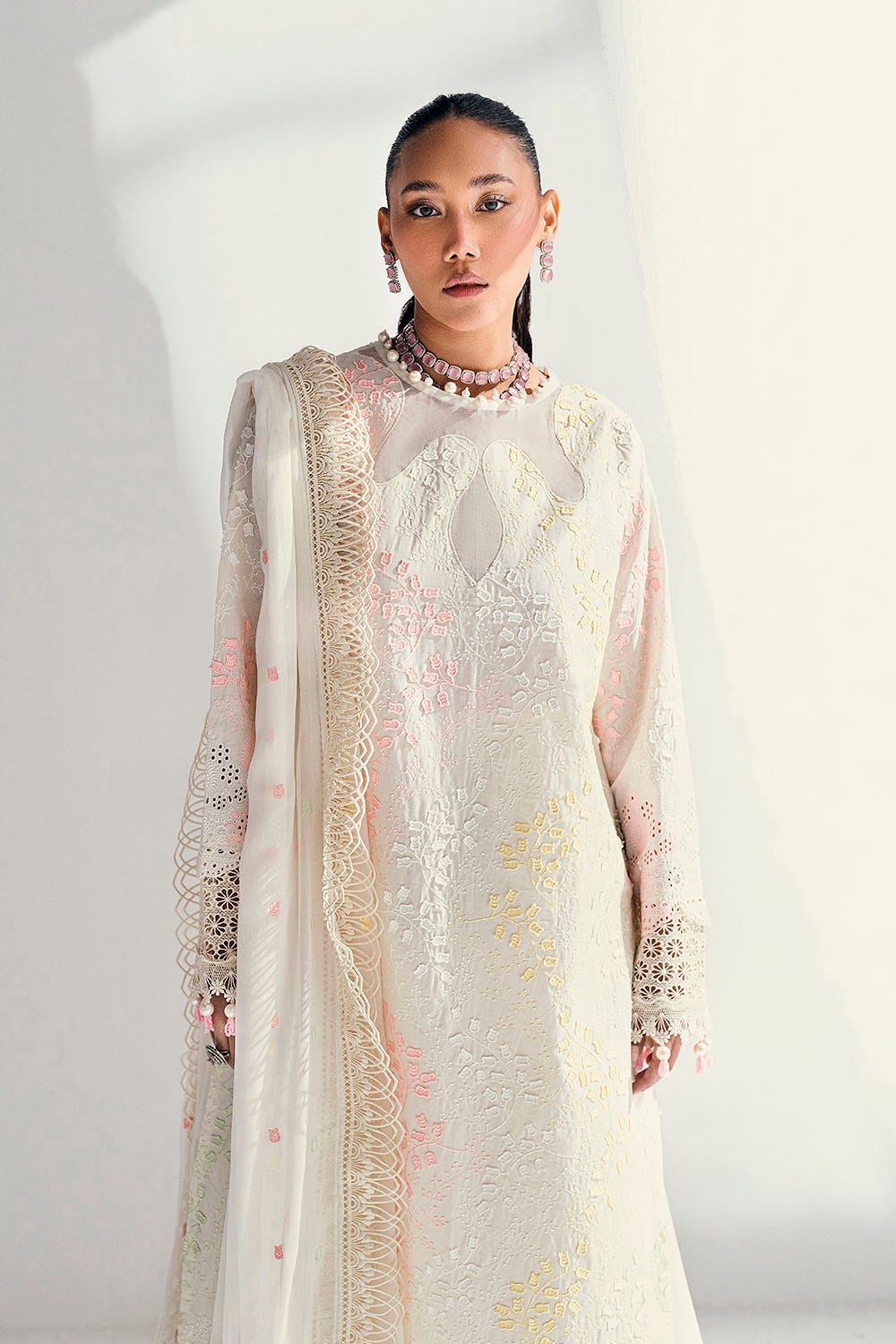 Gul Ahmed · Chikankari – 3 Piece Schiffli Embroidered Lawn Suit with Embroidered Chiffon Dupatta PM-52047 - Image 3