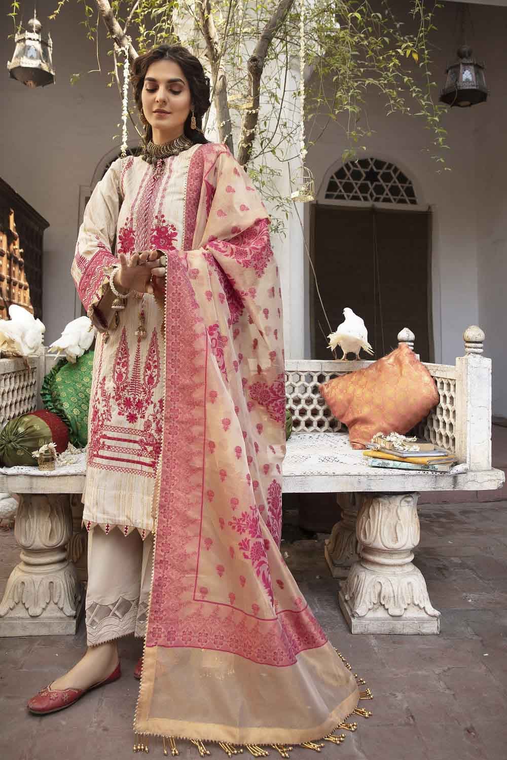 Gul Ahmed Eid Collection 2022 – Embroidered Gold Printed Cotton Suit with Jacquard Dupatta FE-12201 - Image 5