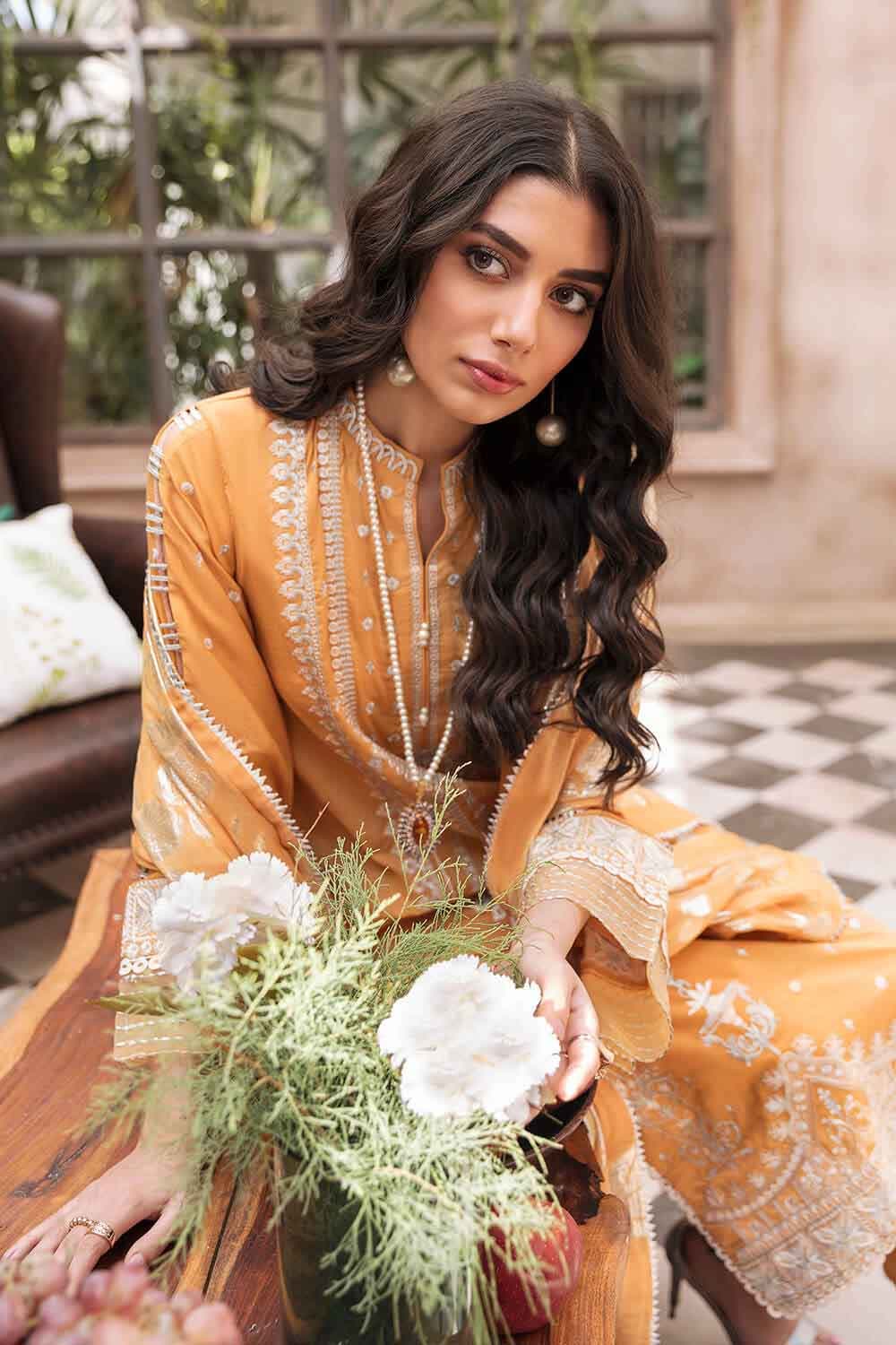 Gul Ahmed Eid Collection 2022 – Embroidered Luxury Cotton Suit with Jacquard Dupatta FE-12198 - Image 3