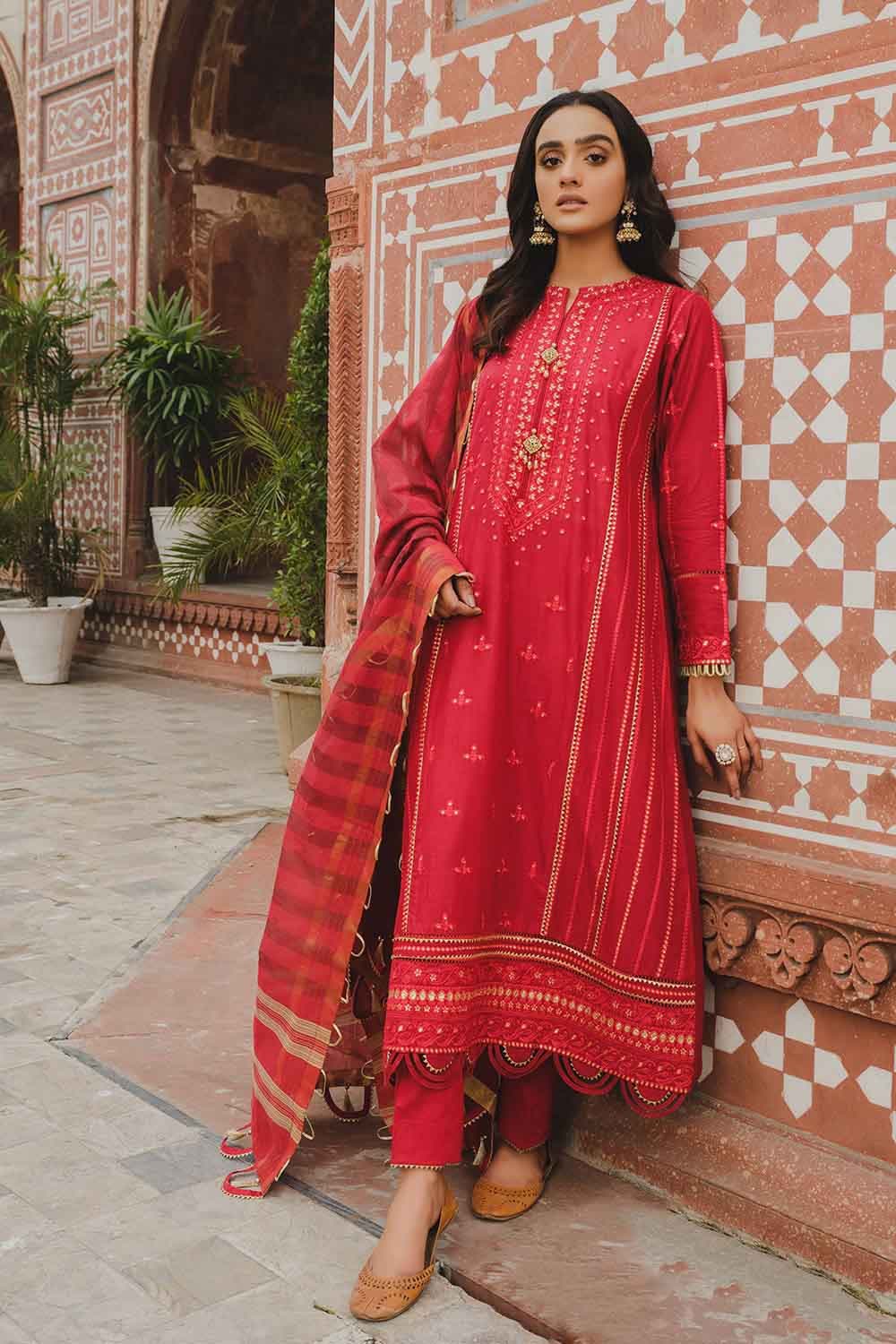 Gul Ahmed Eid Collection 2022 – Embroidered Luxury Cotton Suit with Zari Organza Dupatta FE-22017 - Image 4