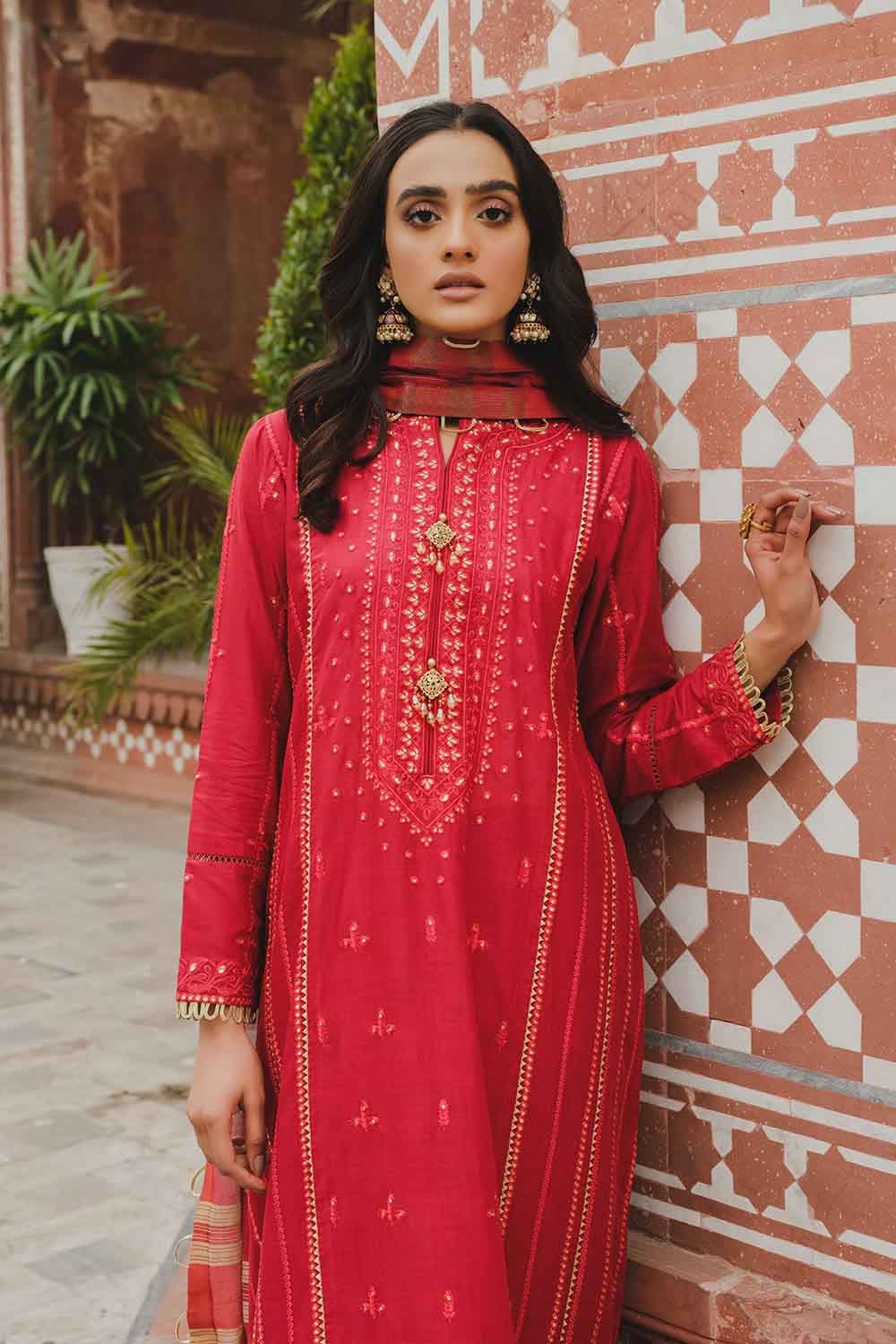 Gul Ahmed Eid Collection 2022 – Embroidered Luxury Cotton Suit with Zari Organza Dupatta FE-22017 - Image 5
