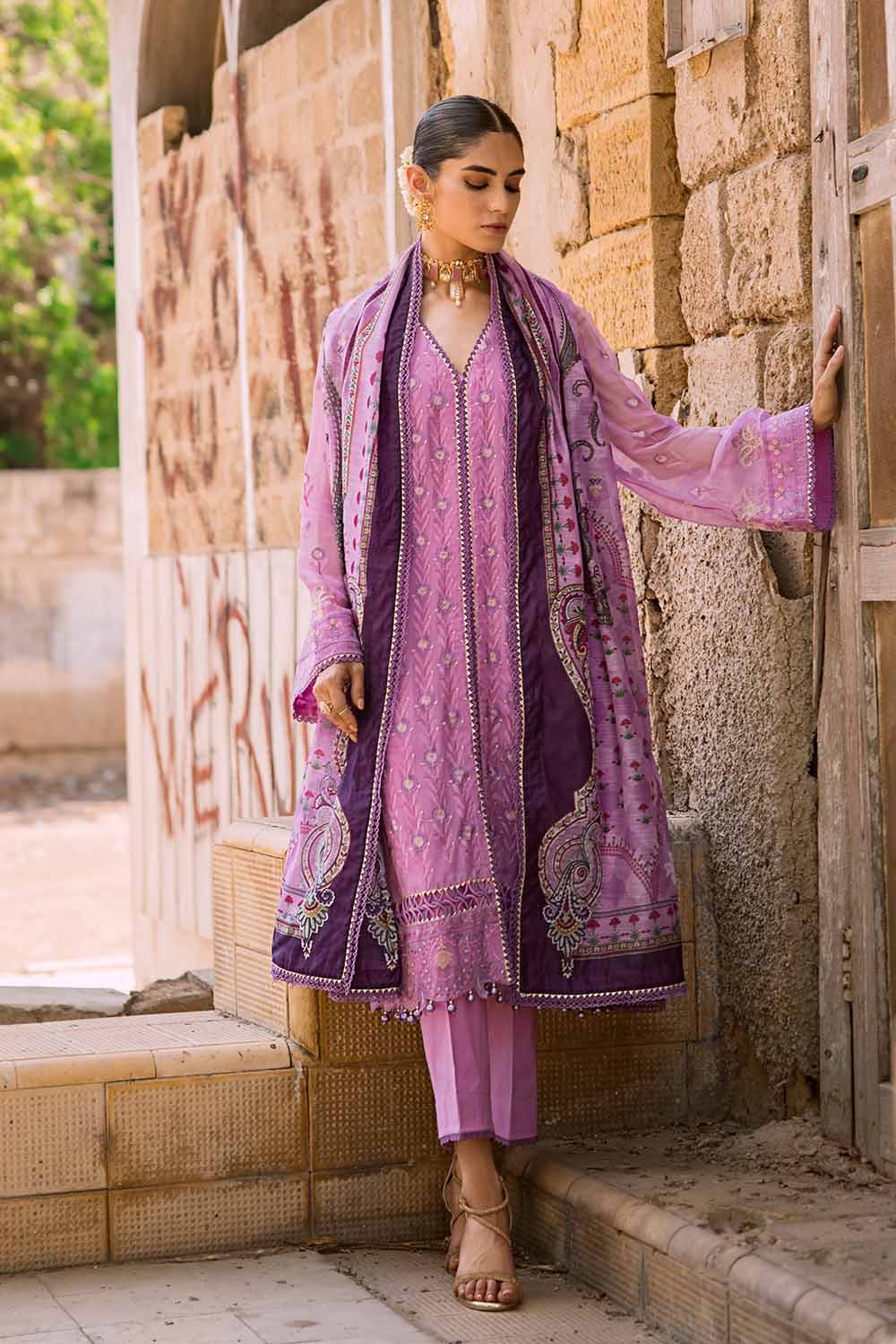 Gul Ahmed Festive – 3PC Embroidered Chiffon Suit with Digital Printed Paper Cotton Dupatta FE-32022 - Image 4