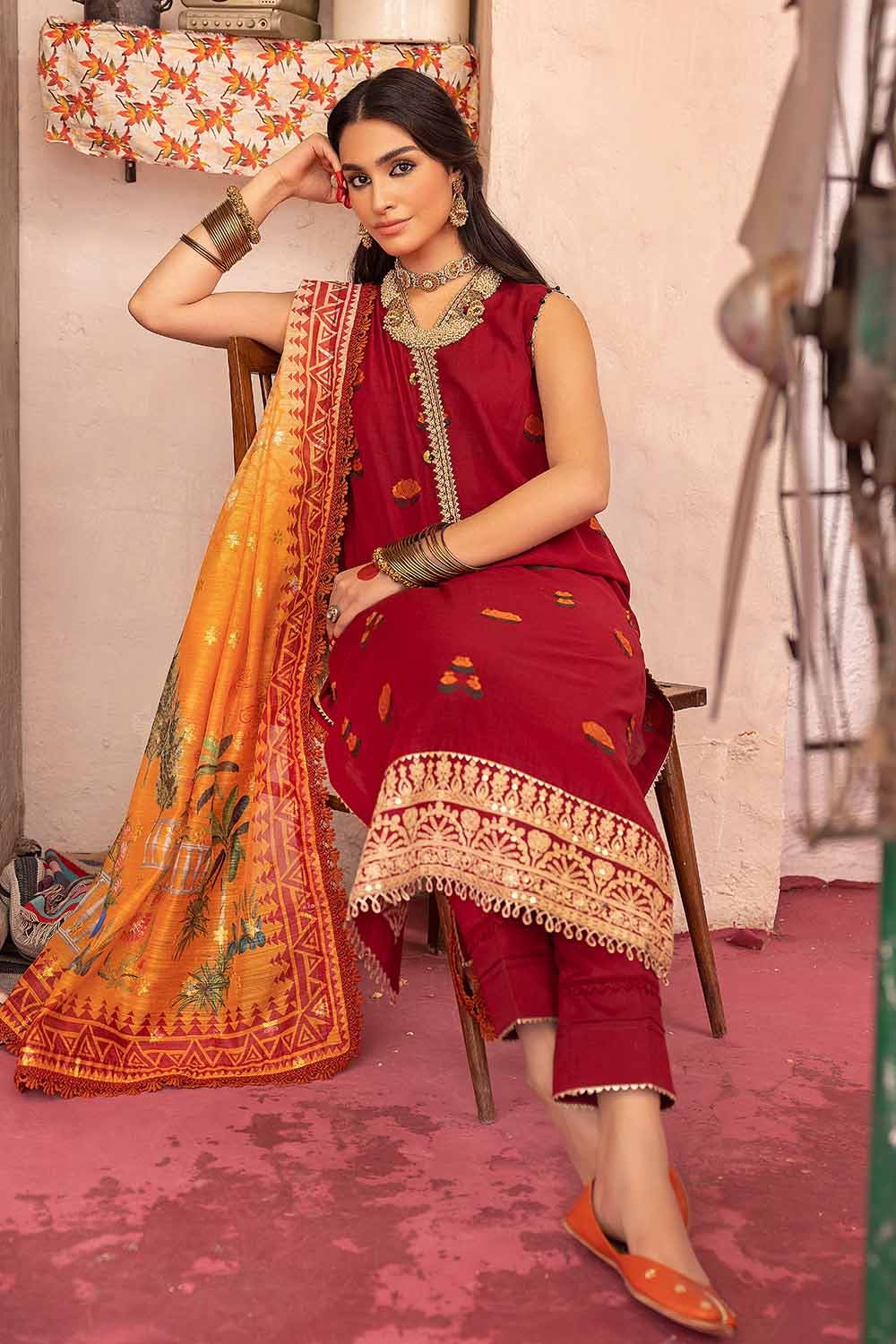 Gul Ahmed Festive – 3PC Embroidered Jacquard Shirt with Digital Printed Jacquard Dupatta and Neckline FE-32035 - Image 5