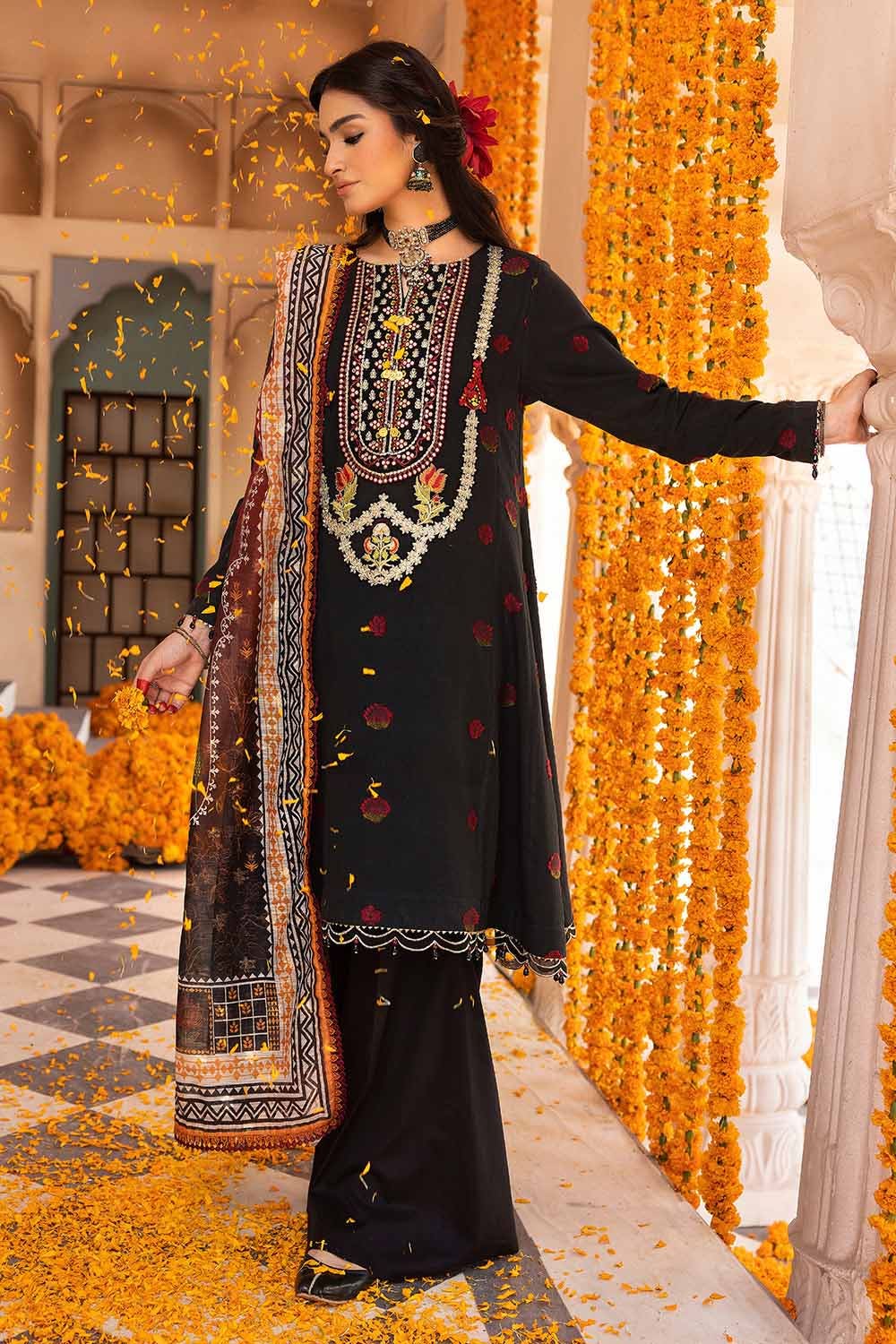Gul Ahmed Festive – 3PC Embroidered Jacquard Shirt with Digital Printed Jacquard Dupatta and Neckline FE-32038 - Image 5
